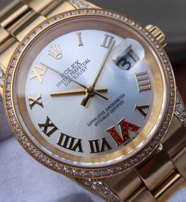 Replica Rolex DateJust 31mm Diamonds Bezel Roman Markers White Dial A2235 - Elite Watch Atelier