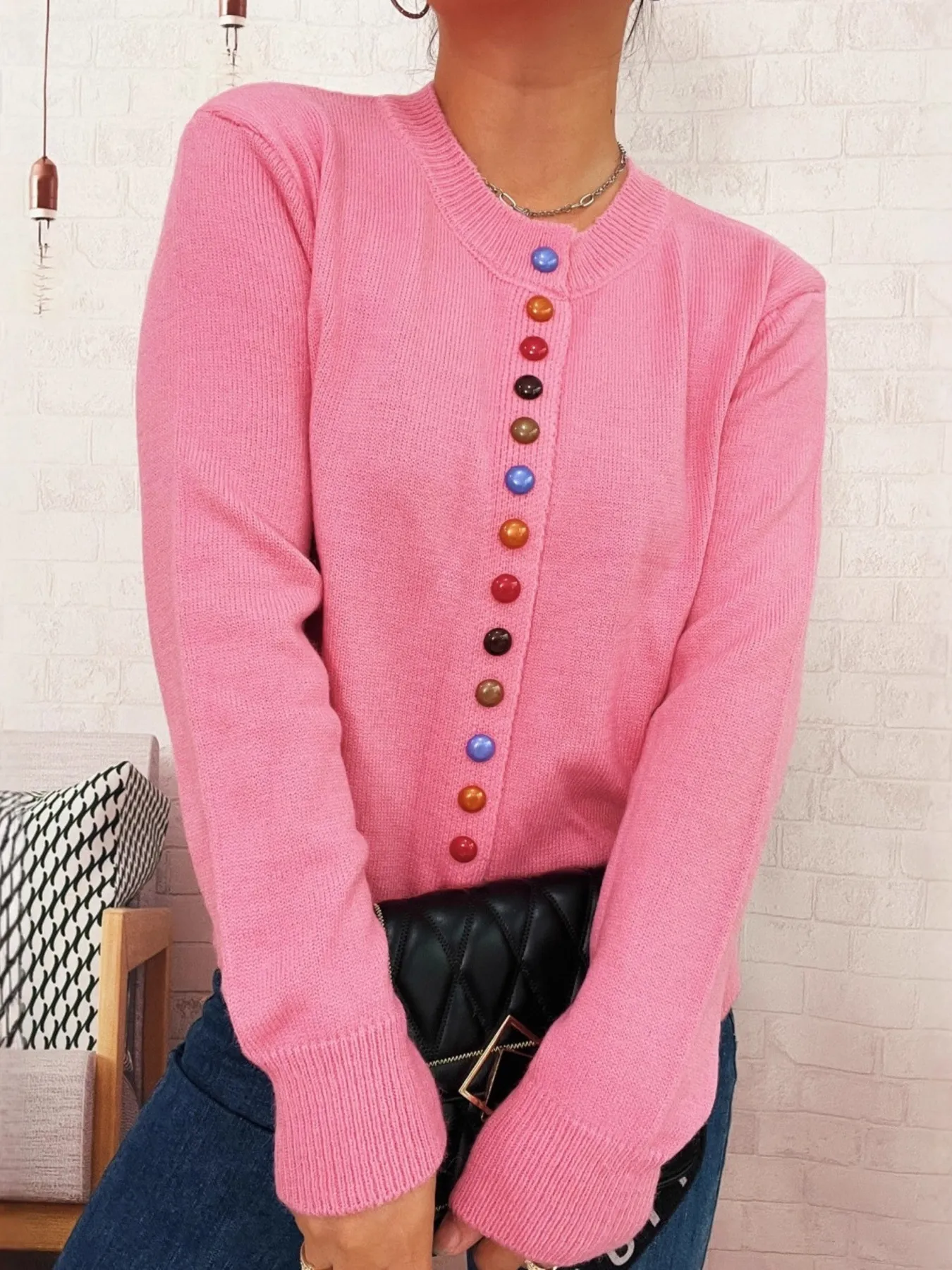 Button-Front Cardigan with Colorful Detail Buttons - ZKZOOK
