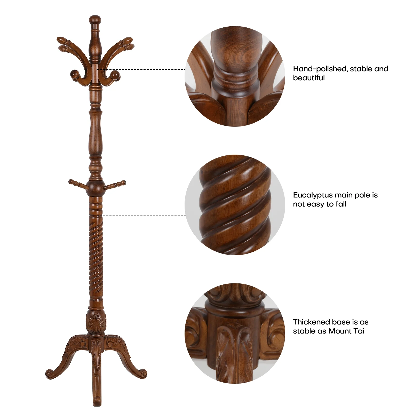 Vintage 79" Coat Tree Stand Heavy Duty Freestanding Clothes Hat Coat Rack Stand with 8 Hooks - Image 9