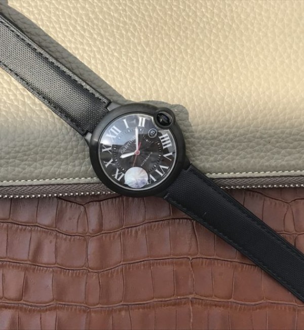 Replica Cartier JF Ballon Bleu 42mm DLC All Black Black Textured Dial Leather Strap A1847 - Top club