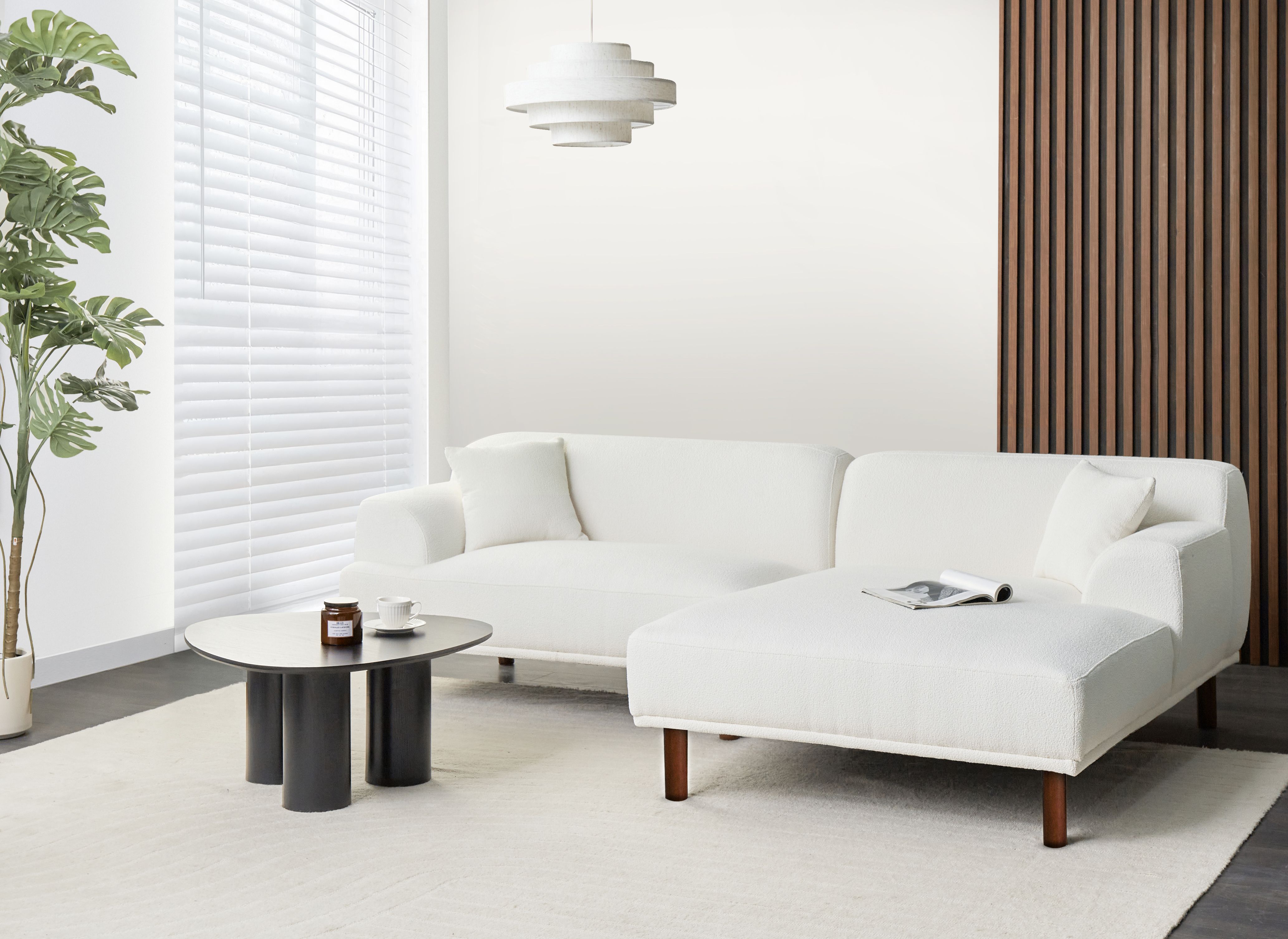 Corner Sofa 3 Seater HOLT Boucle White Left Hand