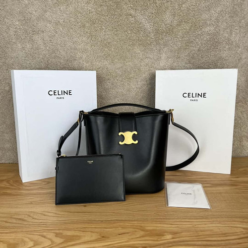 CELINE LOUISE medium size smooth cow leather handbag brown black
