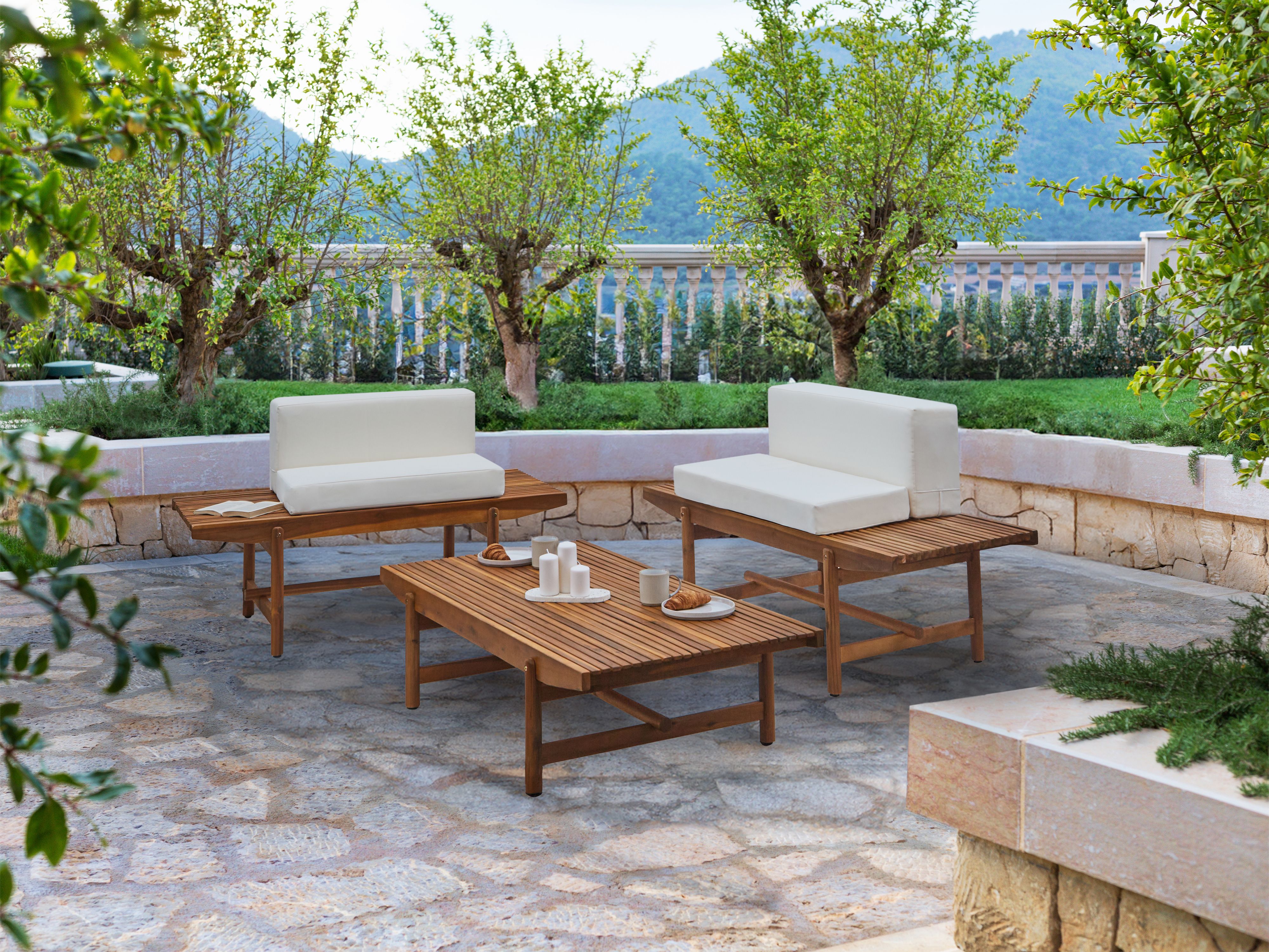 Garden Lounge Set with Table 2 Seater GIAVENO Acacia Wood Off-White