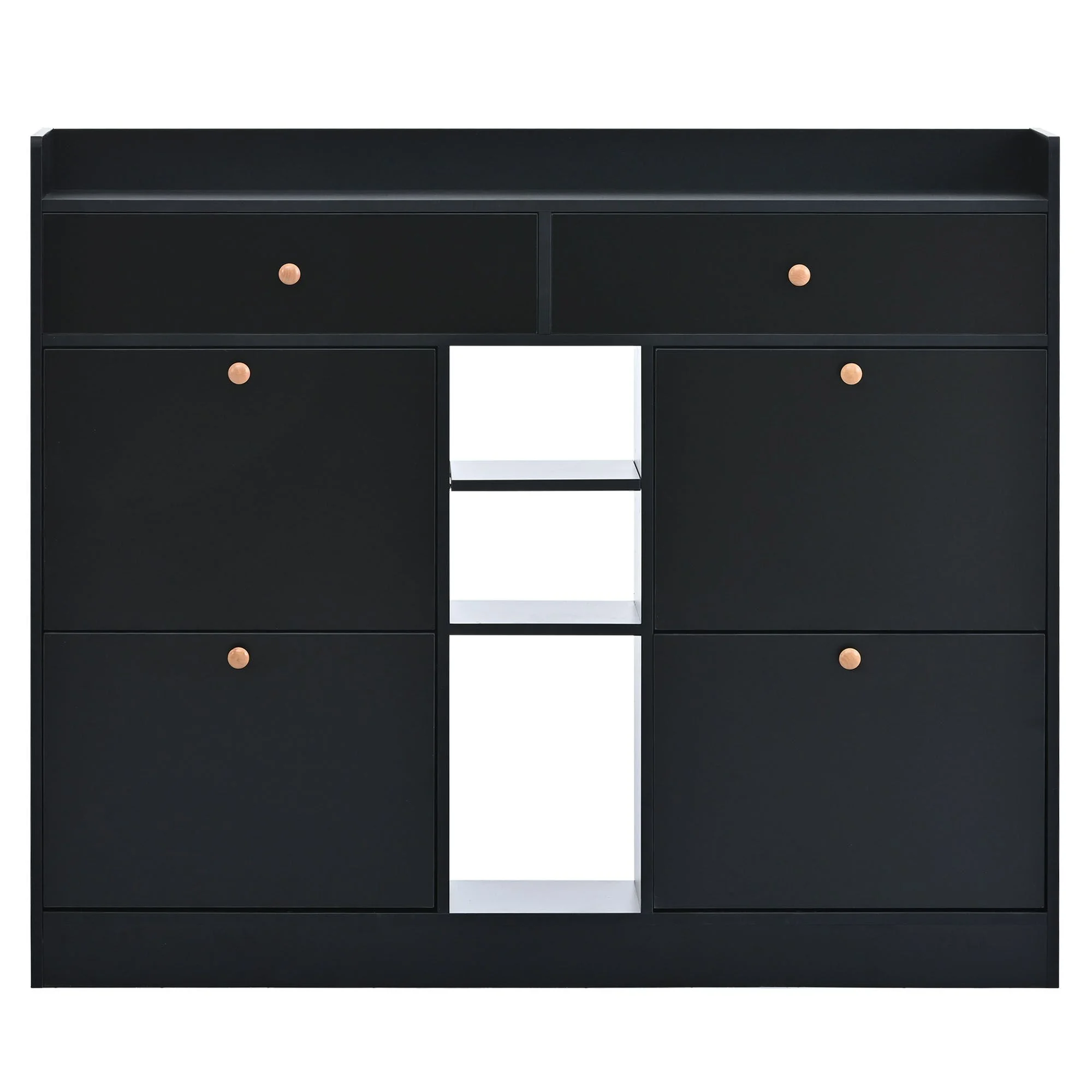 Aukfa Shoe Cabinet with 4 Flip Drawers and 2 Storage Drawers- Black - Image 7