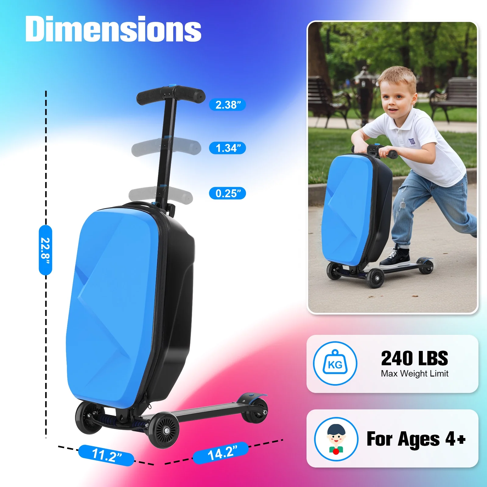 Advwin Scooter Luggage for Kids & Adults, Hardside Ride on Suitcase for Kids Ages 4-15 Multifunctional Lightweight Foldable Carry on Luggage with Wheels Ride on for Children Teenagers, Pink - Image 52