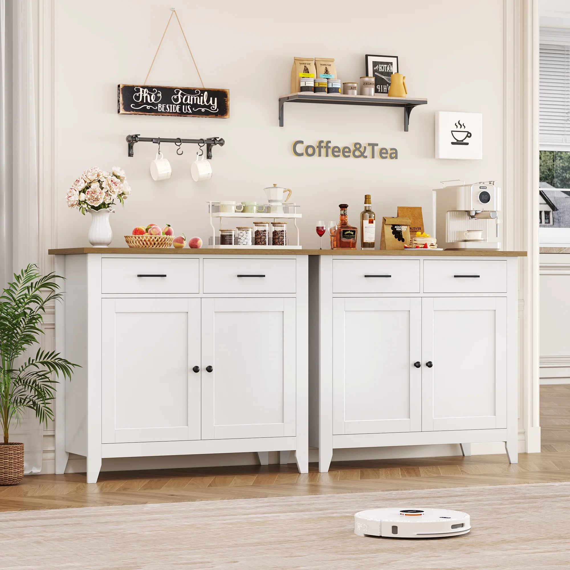 Homfa Entryway Cabinet, Kitchen Storage Cabinet, Farmhouse Buffet Sideboard with 2 Drawers and 2 Doors,Coffee Bar with Storage for Dining Room Living Room,White - Image 13