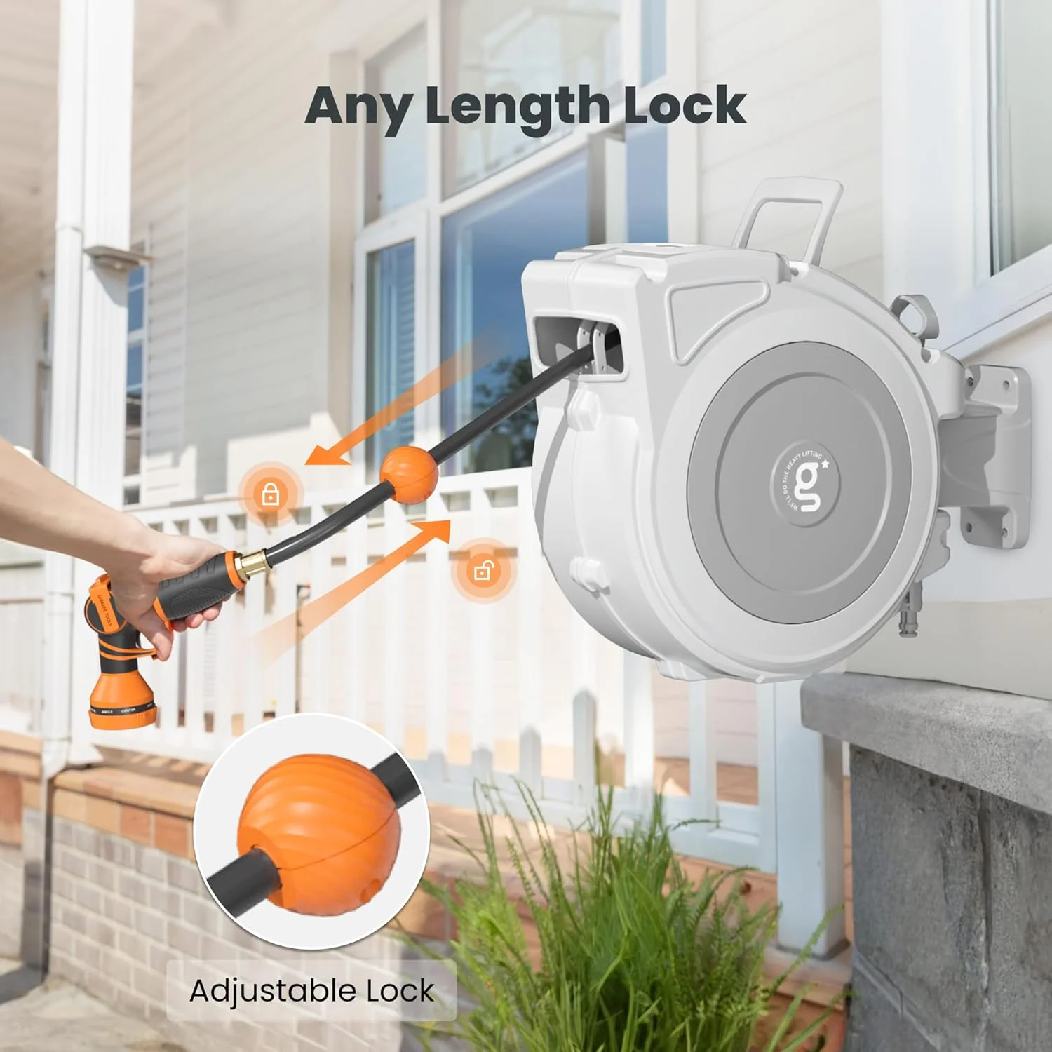Giraffe Tools Retractable Garden Hose Reel with 1/2in-100ft Water Hose, Plastic Bracket, Wall Mounted, Dark Grey - Image 42