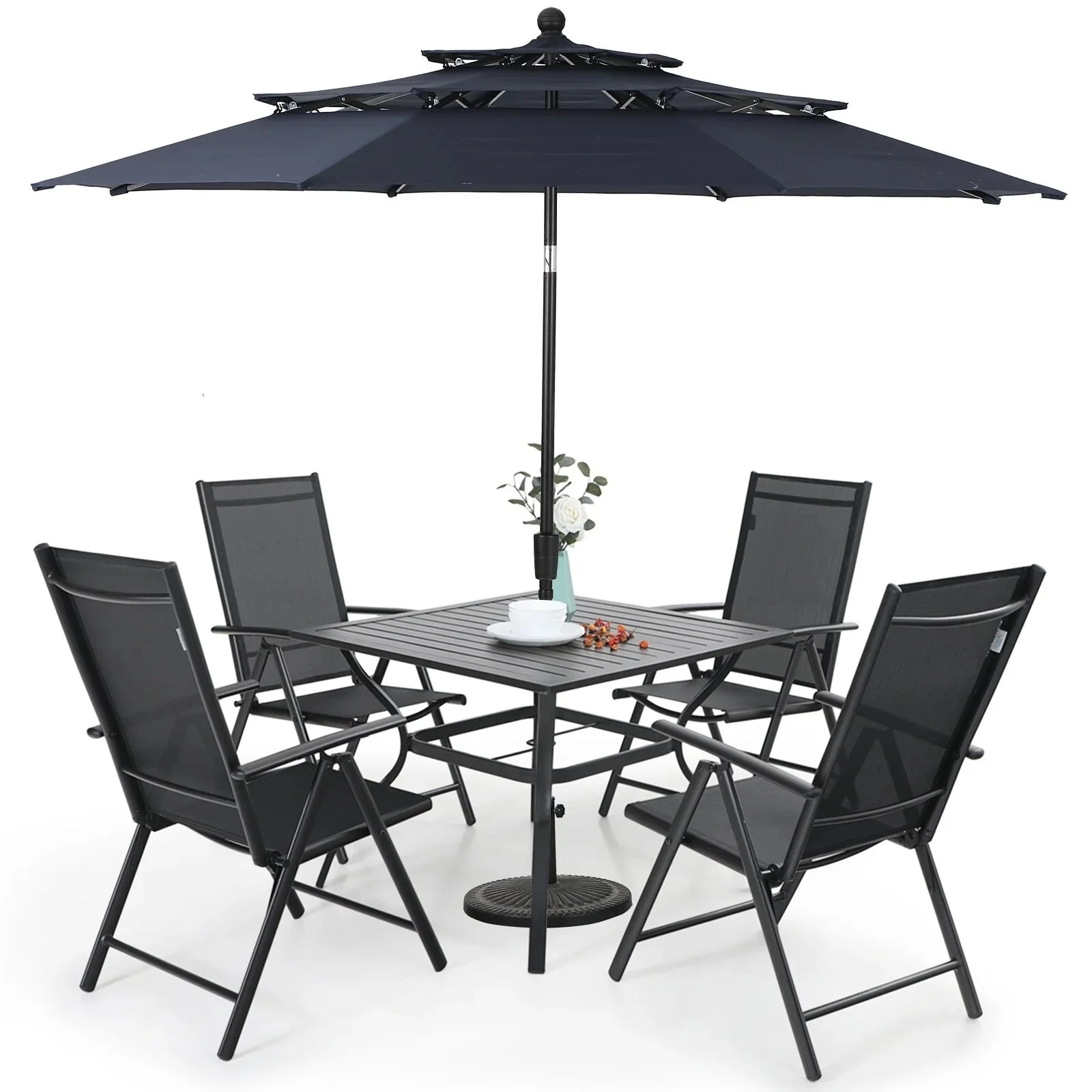 MAISON ARTS 6-Piece Patio Dining Set With 4 Adjustable Folding Chairs, Square Metal Table And 10ft Umbrella - Image 11 MAISON ARTS 6-Piece Patio Dining Set With 4 Adjustable Folding Chairs, Square Metal Table And 10ft Umbrella - Image 11