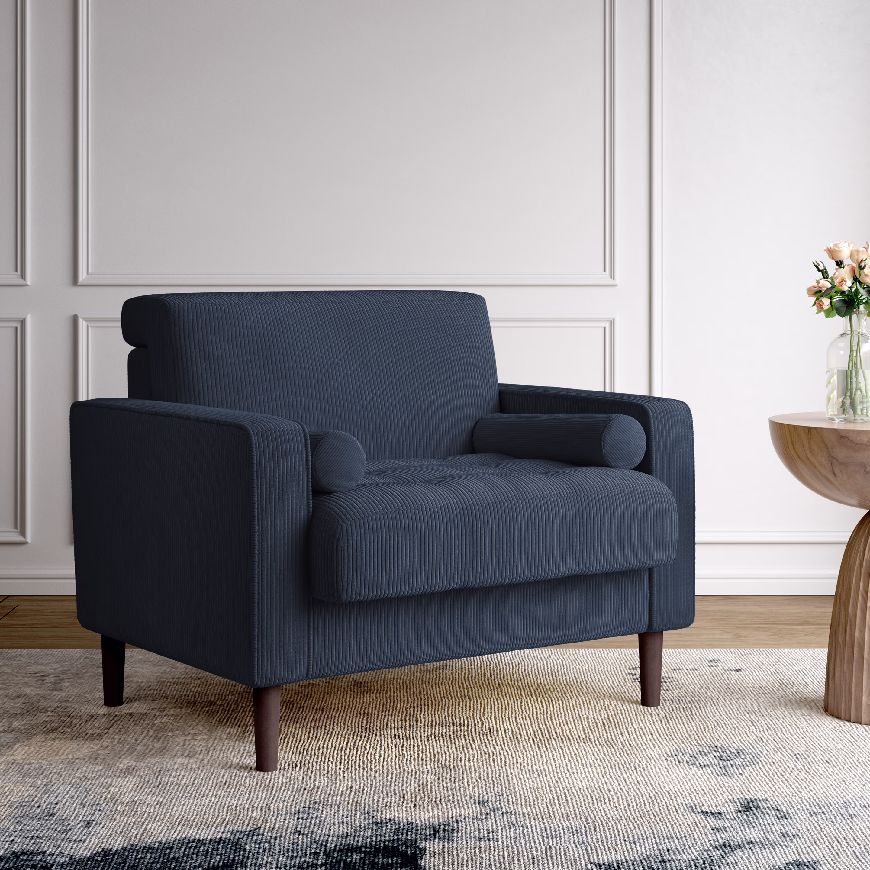 UIXE Corduroy Accent Chair Modern Upholstered Arm Chairs Comfy Reading Armchair with Pillow Armrest Tufted Living Room Single Sofa Lounge Seat, Yellow - Image 11