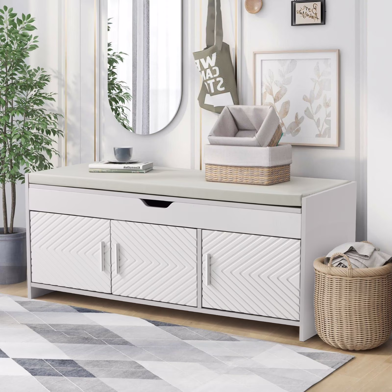 AVAWING Storage Bench, Shoe Bench with Lift Top Storage, Wooden Entryway Bench, Black - Image 3