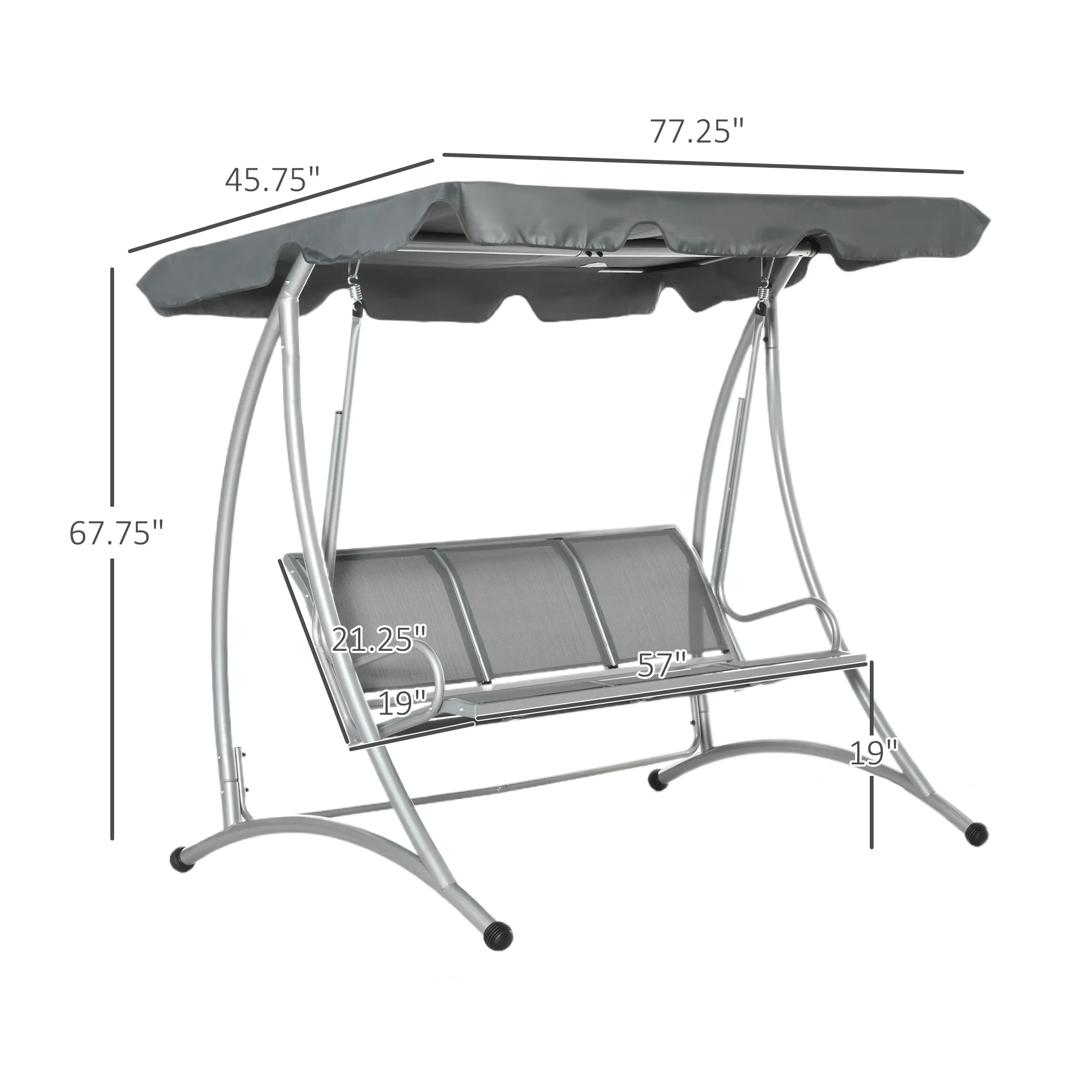 Outsunny 3 Person Patio Swing Seats, Porch Swing with Stand & Adjustable Canopy, Heavy Duty Outdoor Swing Chair Bench for Adults, Black - Image 33