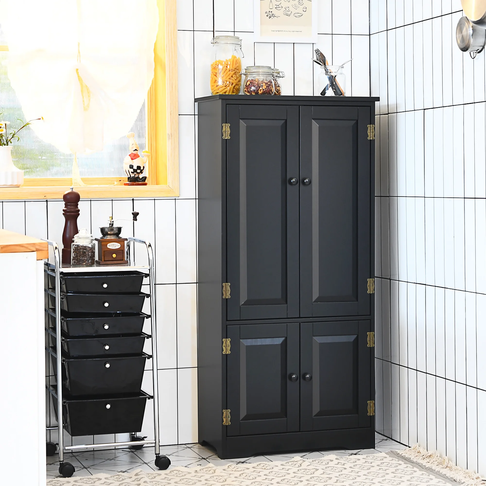 Costway Accent Floor Storage Cabinet W/ Adjustable Shelves Antique 2-Door Cream White - Image 20