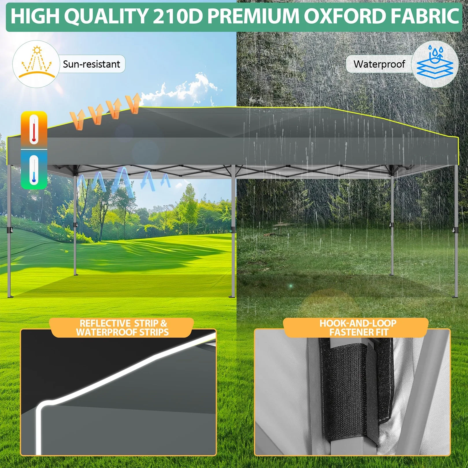 COBIZI 10x10 EZ Pop up Canopy Gazebo with Sidewalls,Pop up Canopy Tent Instant Shelter for Outdoor Party Camping Backyard Beach with Air Vent ,Carry Bag,Stakes,Ropes,Black - Image 11