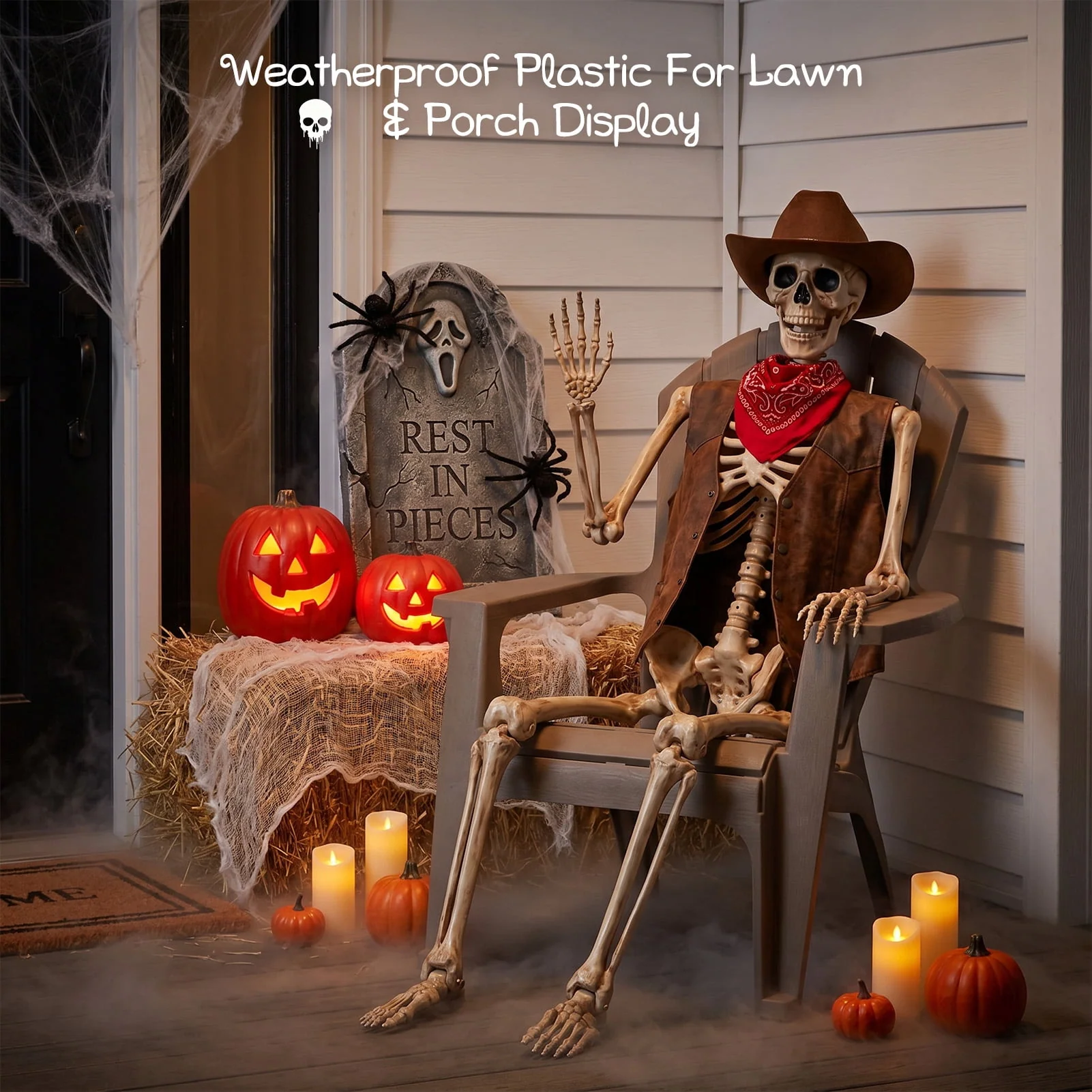 Ayieyill 5.4ft Halloween Skeleton Decorations, Weathered Posable Skeleton Decor for Halloween Decorations Outdoor Indoor - Image 4 Ayieyill 5.4ft Halloween Skeleton Decorations, Weathered Posable Skeleton Decor for Halloween Decorations Outdoor Indoor - Image 4