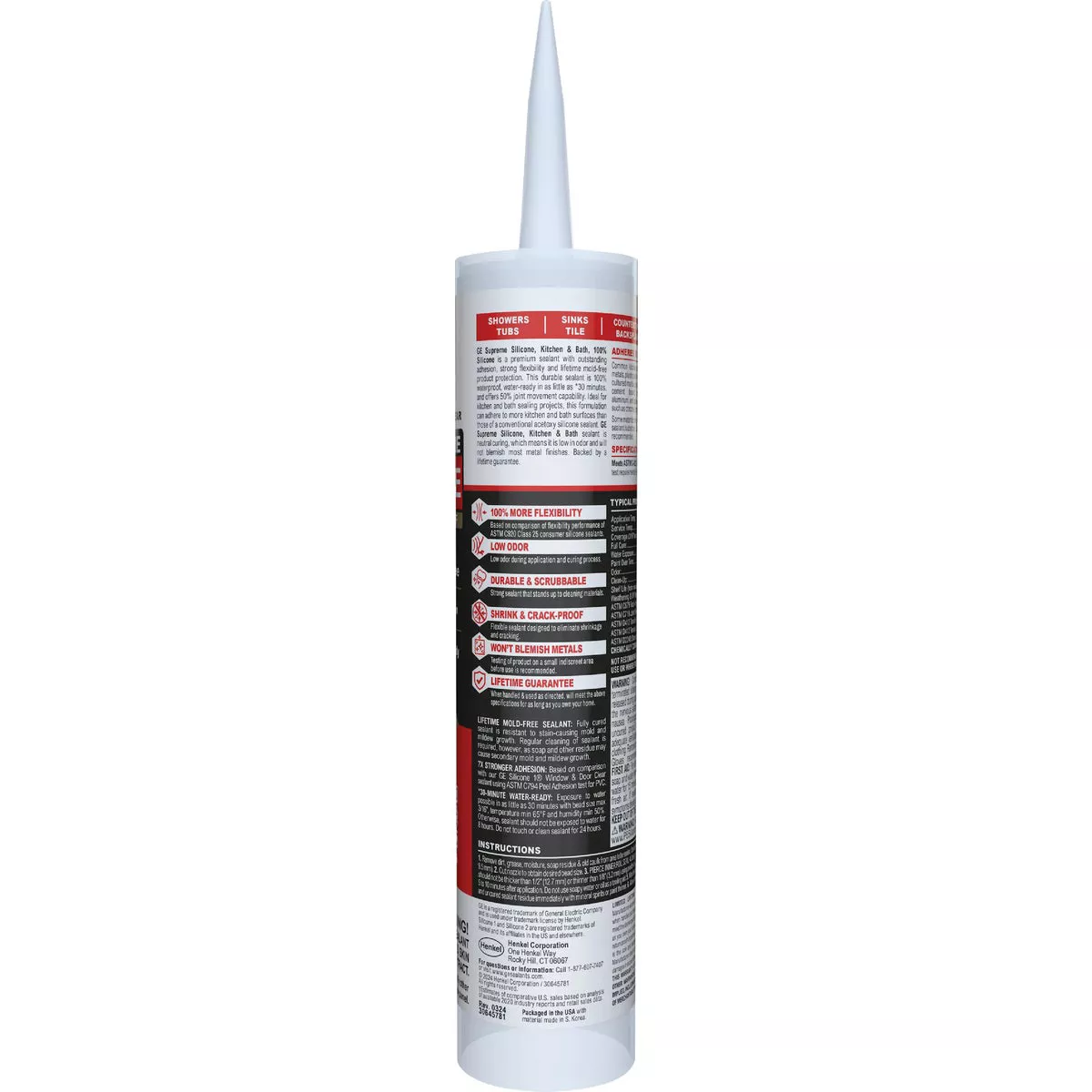 GE Supreme Silicone Kitchen & Bath Sealant, Clear, 10.1 Oz. Cartridge
