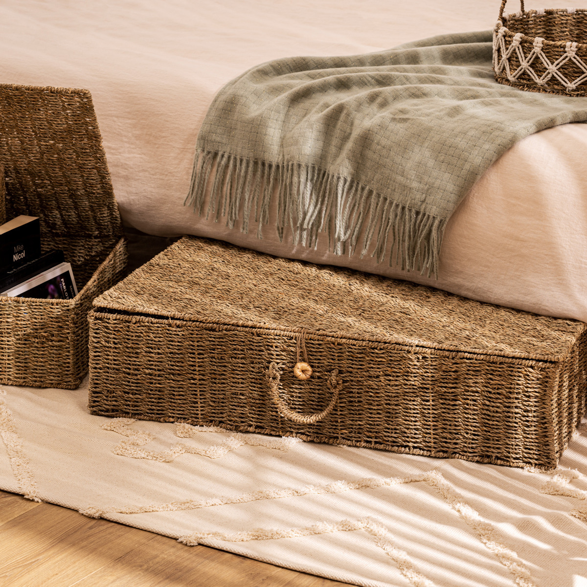 Set of 2 XL baskets "Cora" Straw & metal