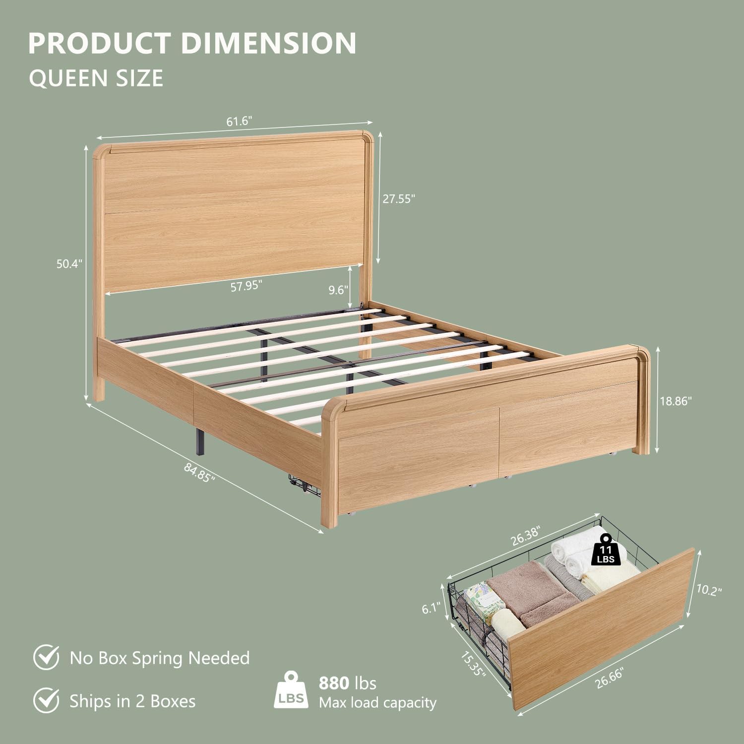 Modern Queen Size Bed Frame with 50