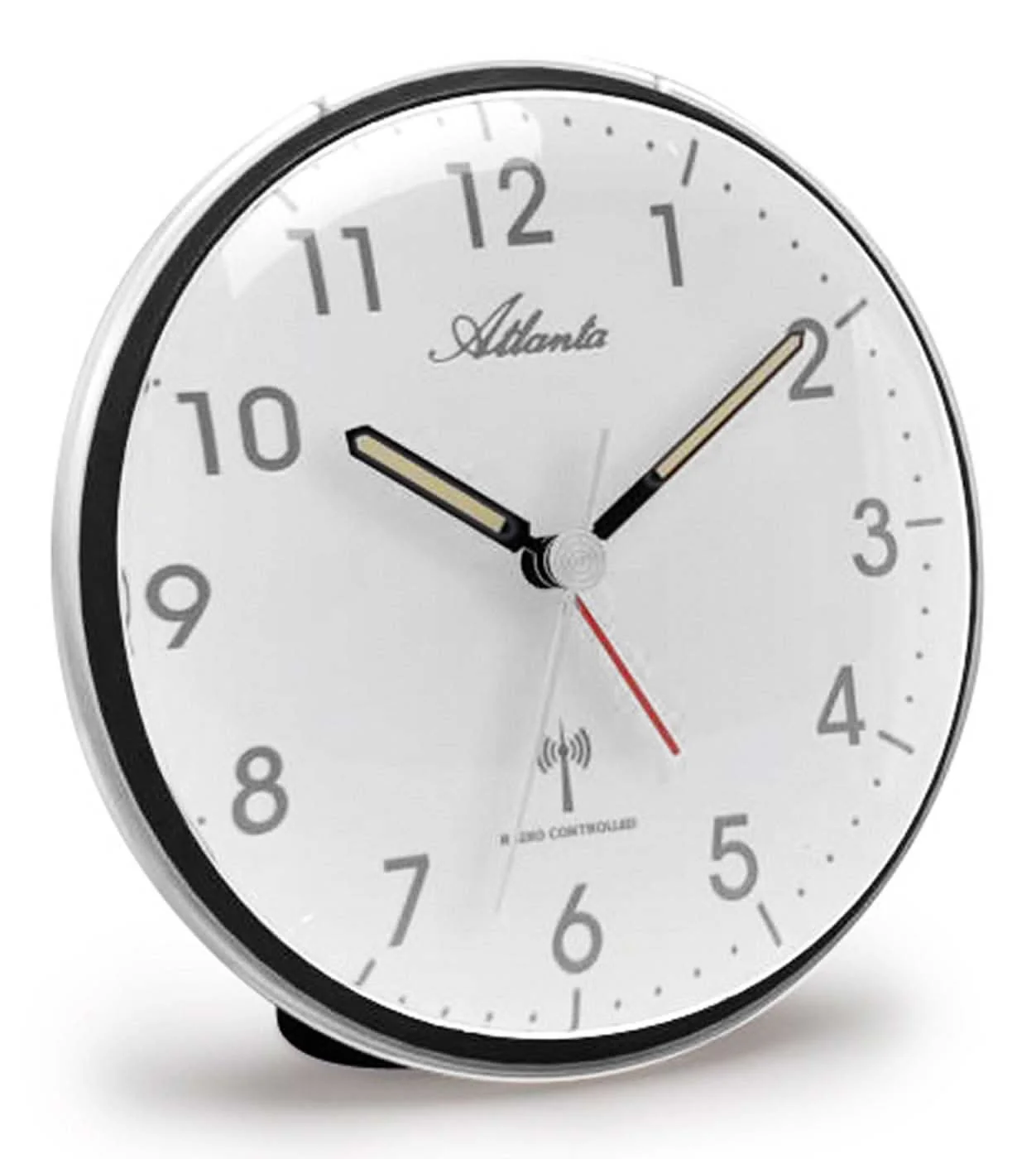 Atlanta Radio Alarm Clock Round Ø 11 cm Plastic • Leise Schleichende Sekunde • Präzise Funksteuerung