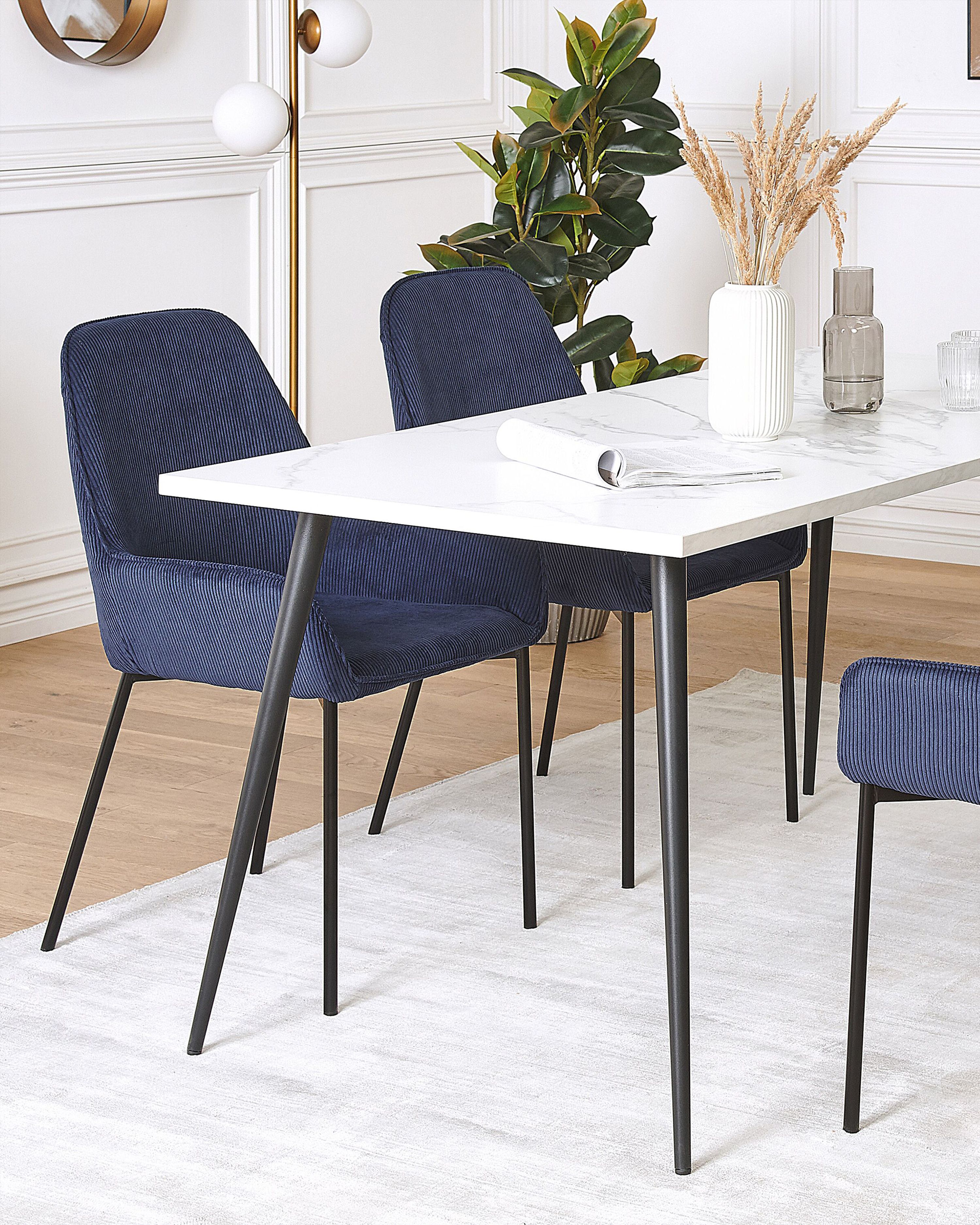 Set of 2 Dining Chairs LOVERNA Corduroy Dark Blue