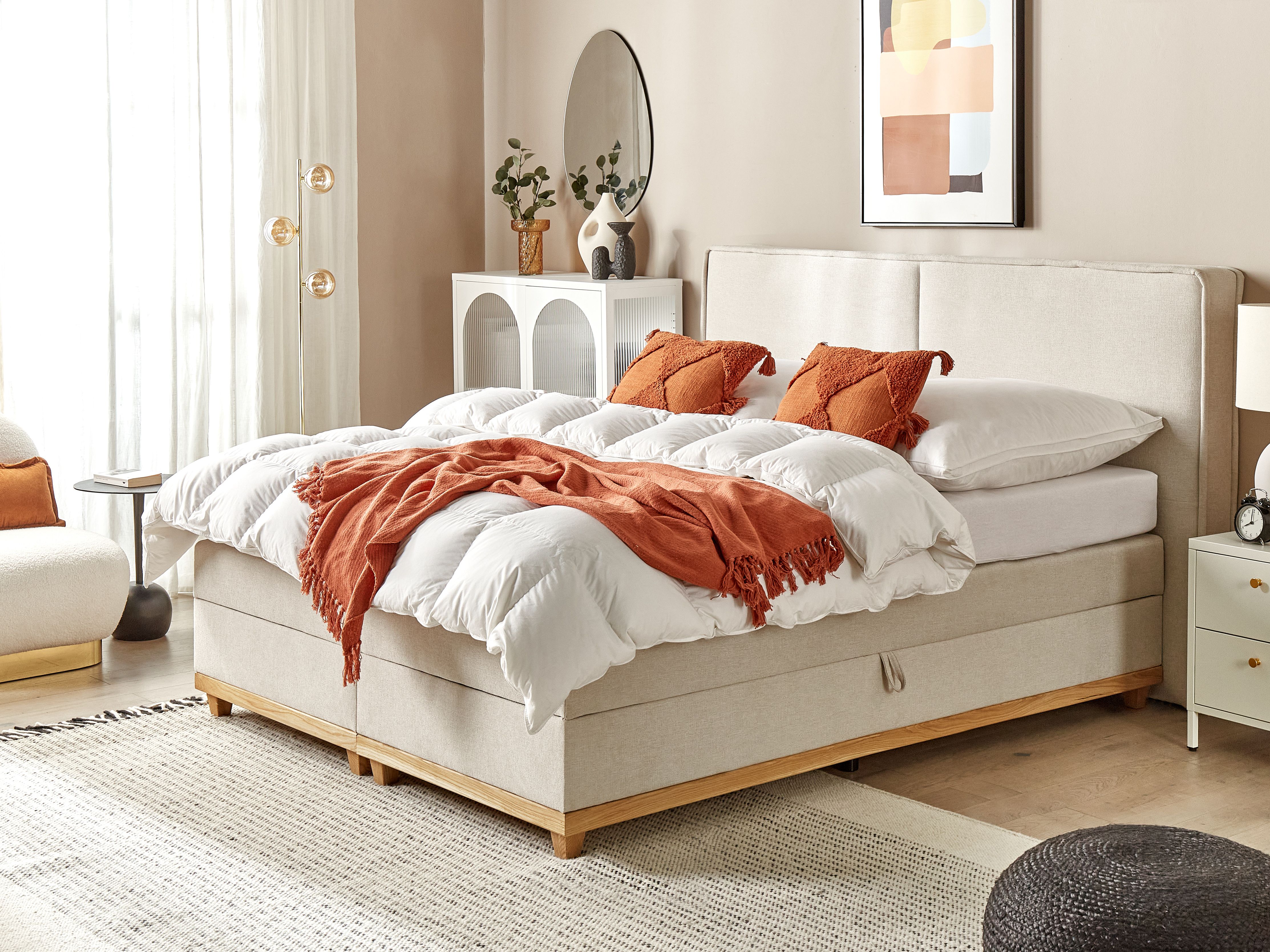 Divan Bed with Storage Fabric DYNASTY 180 x 200 cm (EU Super King) Beige
