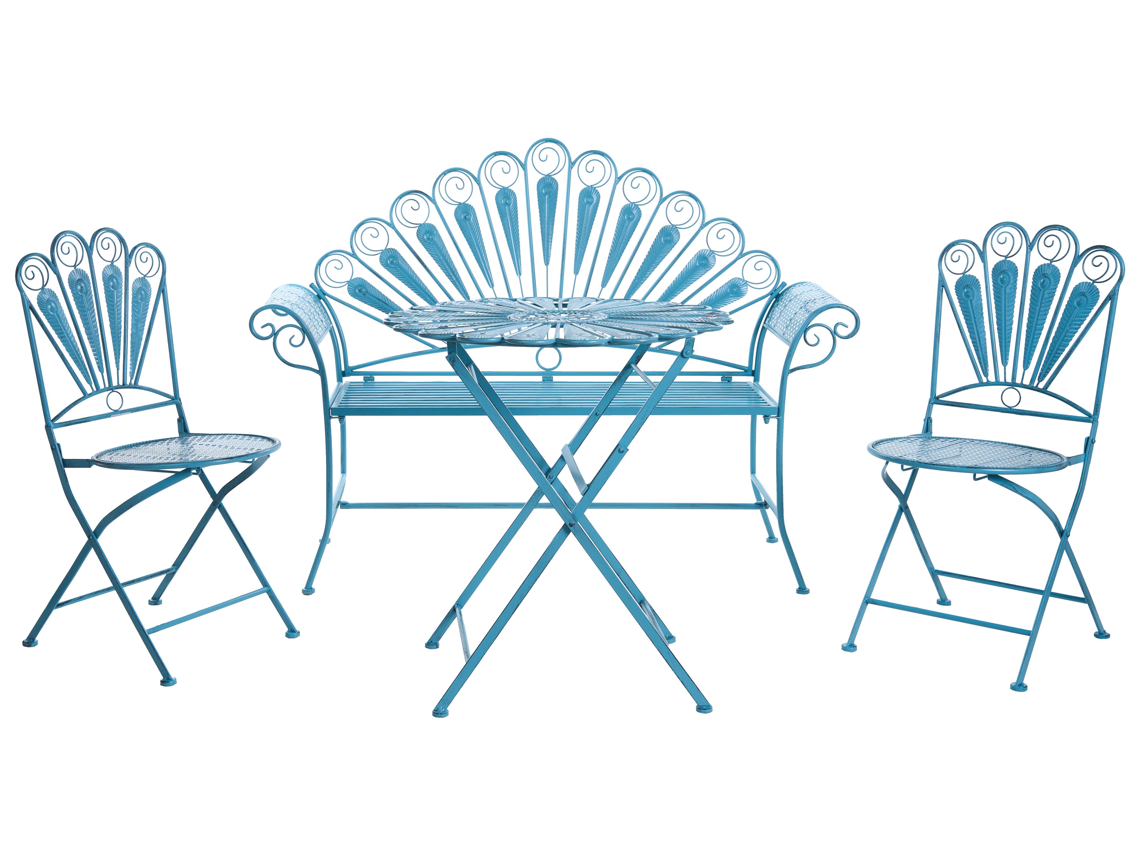 Bistro Set with Bench PAVIA Metal Blue