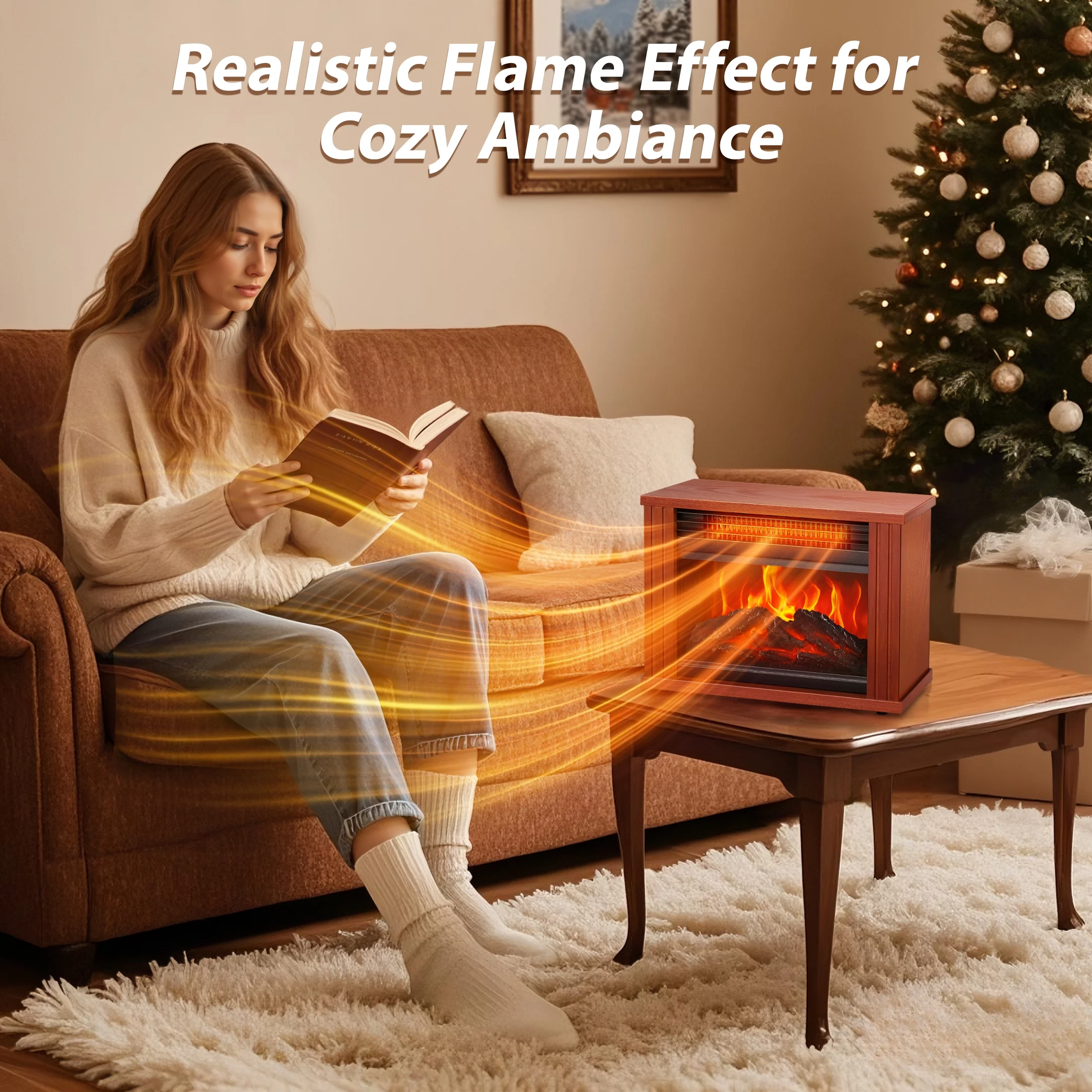 PRO CHOICE Electric Fireplace Freestanding Heater W/3D Flame Stove, Small Space Heater for Desktop Use
