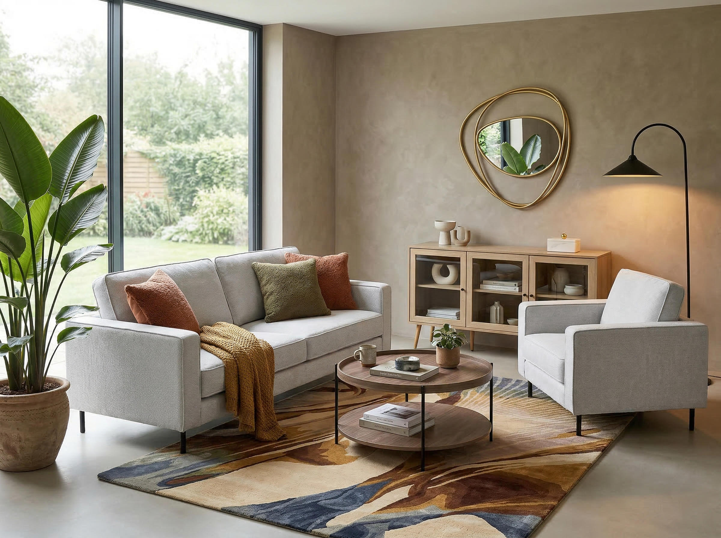 Living Room Set 4 Seater SAVALEN Fabric Light Grey