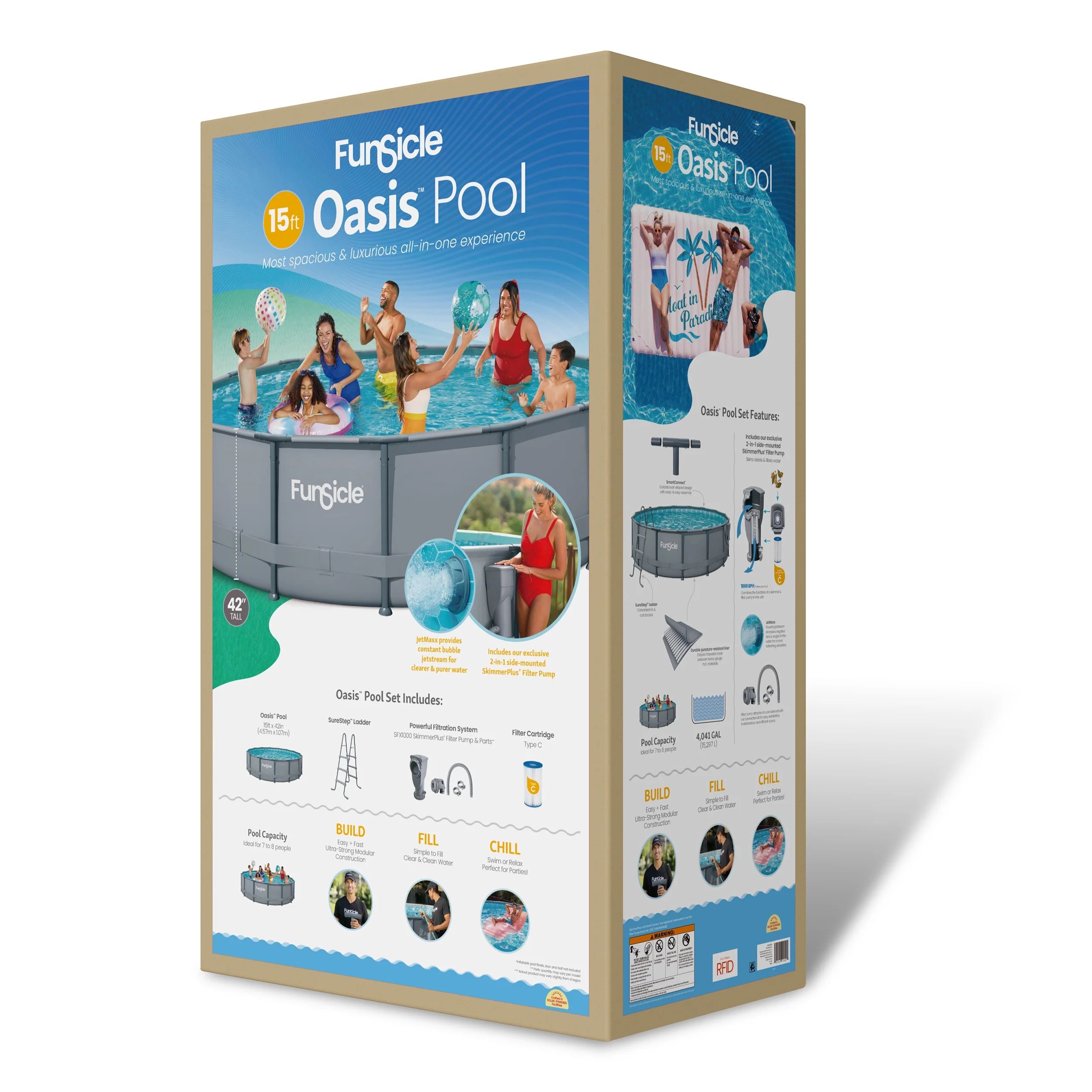 Funsicle 15ft Oasis Round Above Ground Metal Frame Swimming Pool, Includes SkimmerPlus Pump, Age 6 & up - Image 11