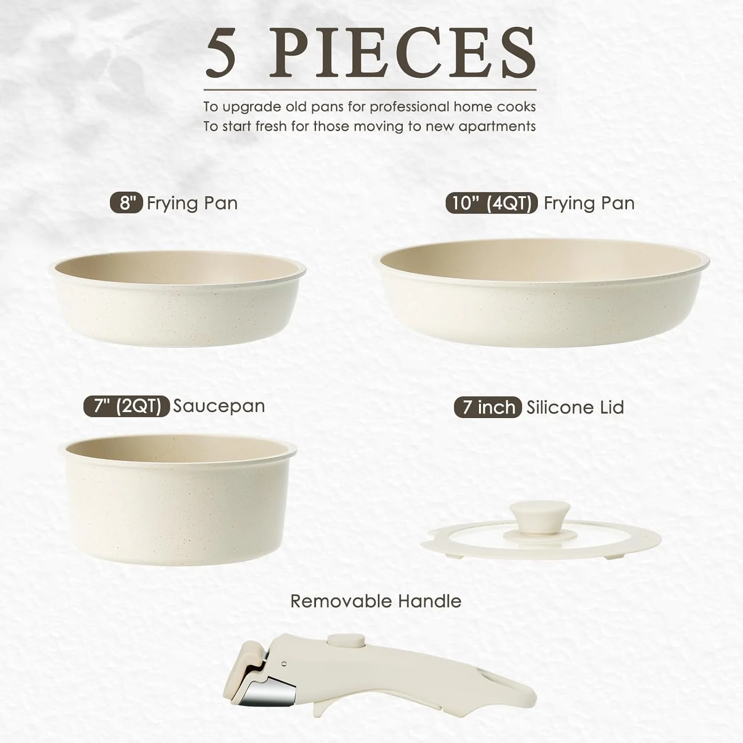 5 Pcs Pots and Pans Set Non Stick - Detachable Handle Cookware Set, Induction Nonstick Kitchen RV Cooking Set Removable Handle - Dishwasher �?Oven Safe ＆Heat Evenly for Better Cooking