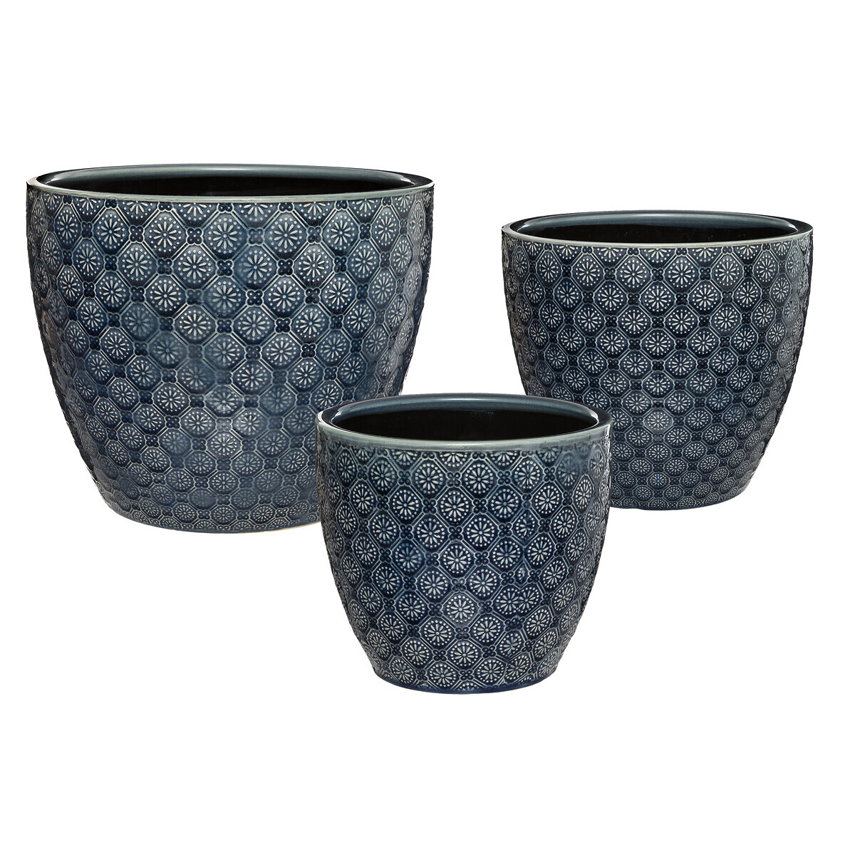 Set of 3 pots "Flowers" Ink blue, D.20/25/30 cm