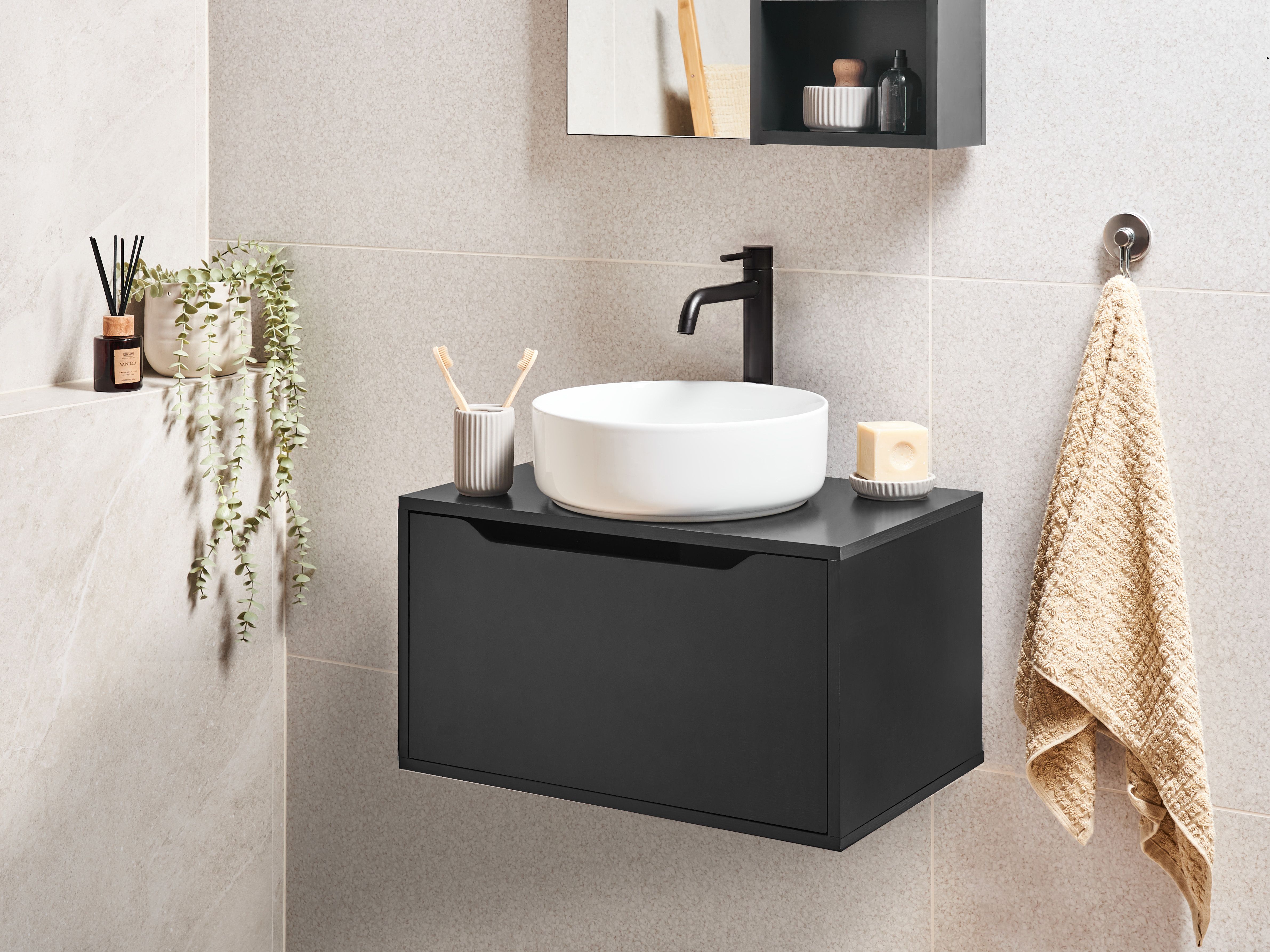 Wall Mounted Vanity Unit PETROLINA 60 cm Black