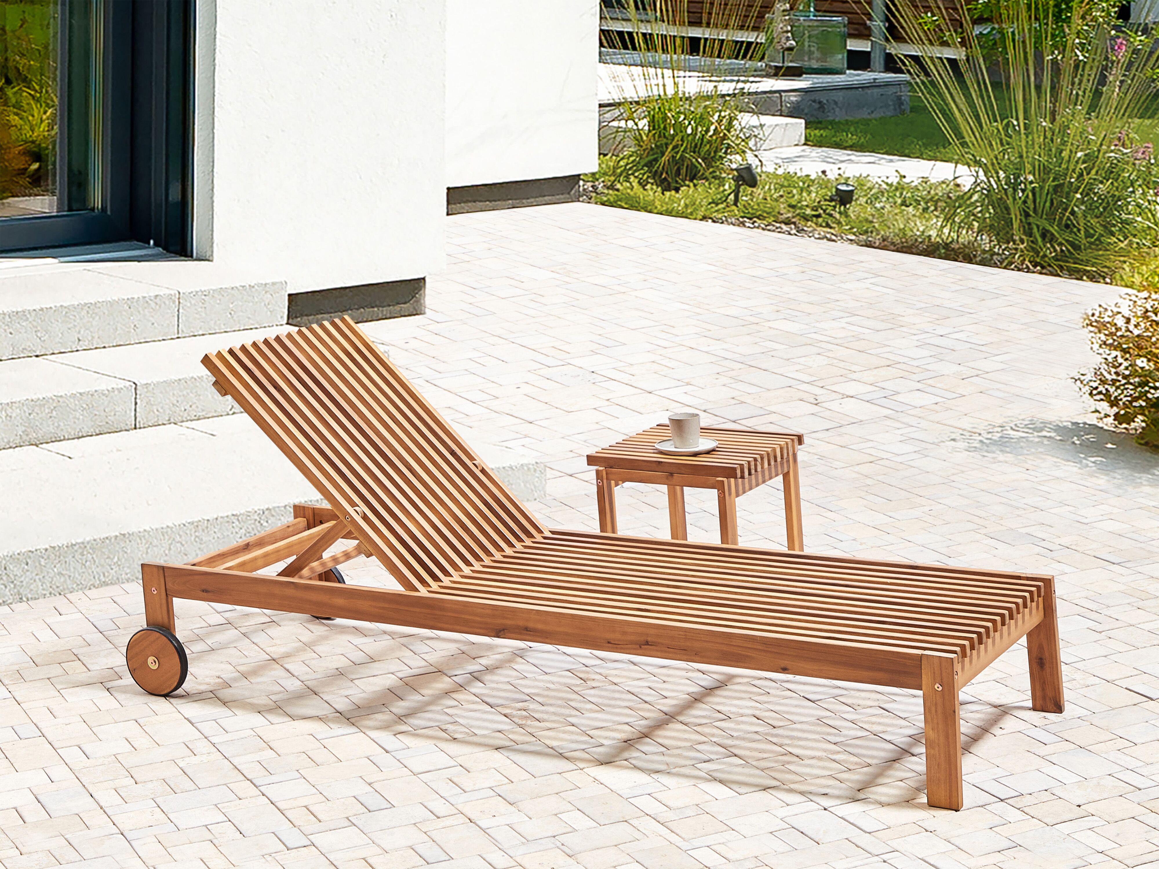 Sun Lounger BELLANO Reclining Acacia Wood Brown
