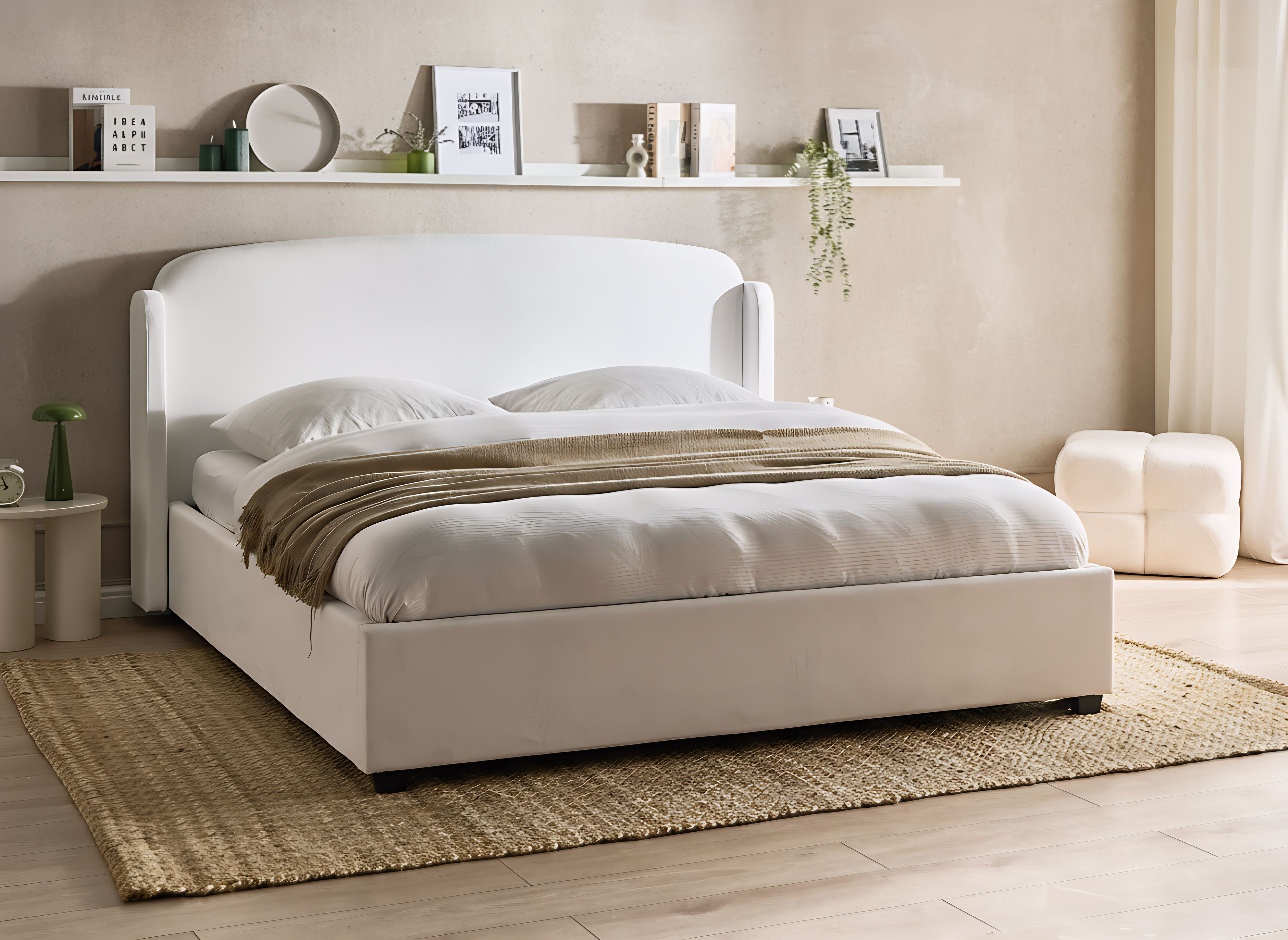Ottoman Bed Fabric BERNAY 180 x 200 cm (EU Super King) Off-White