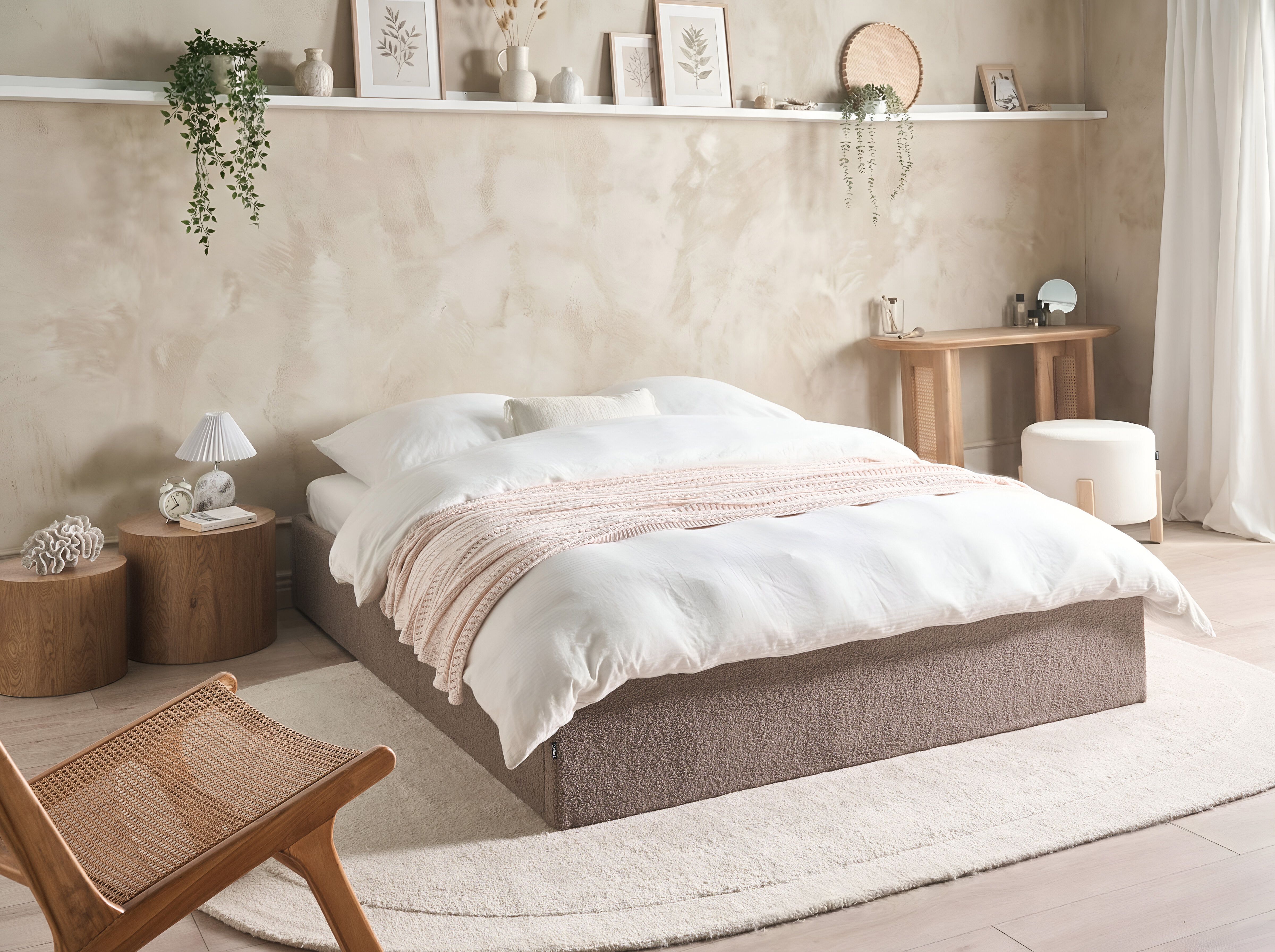 Ottoman Bed without Headboard Boucle DINAN 160 x 200 cm (EU King Size) Taupe