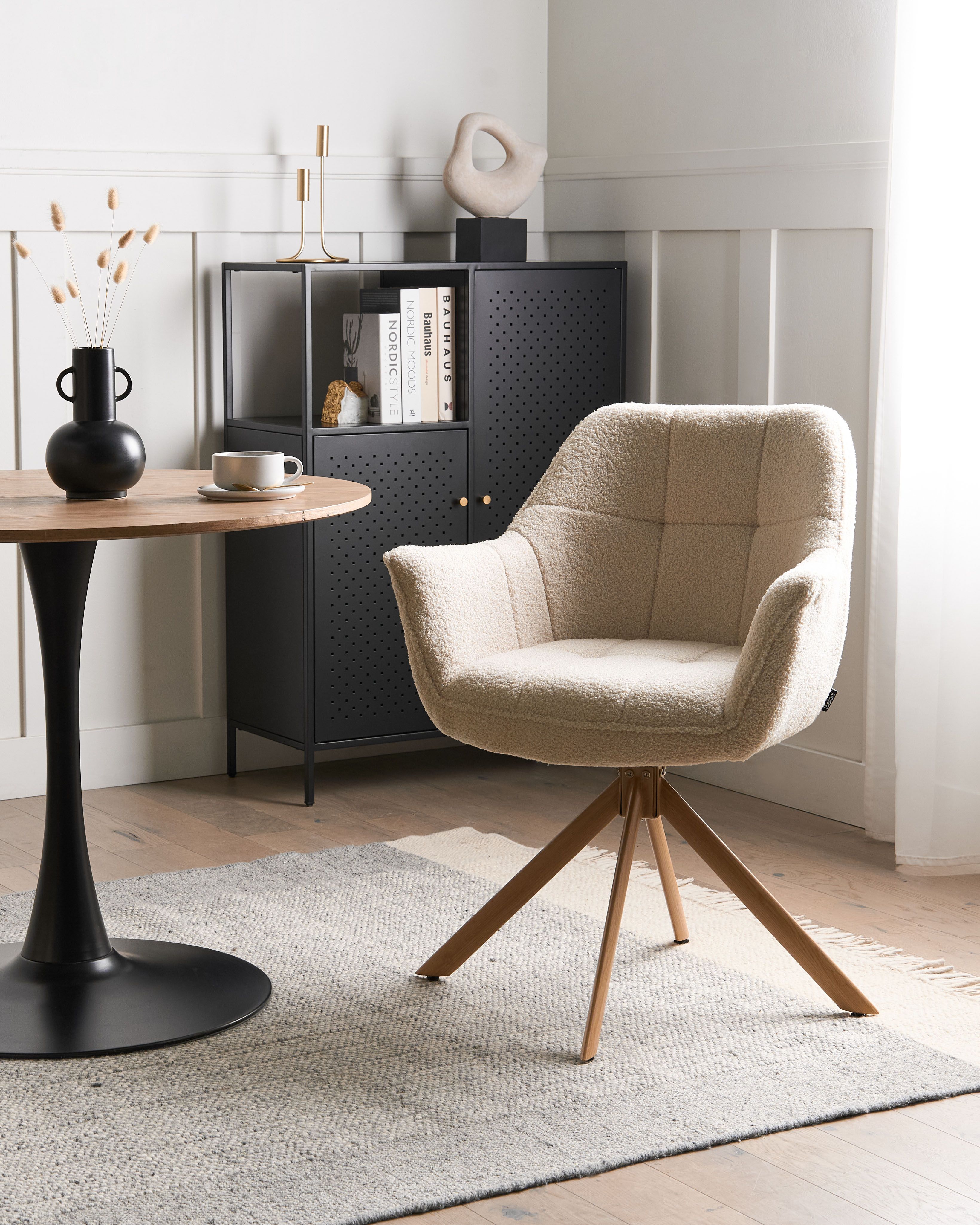 Dining Chair Swivel HAYDEN Boucle Light Beige
