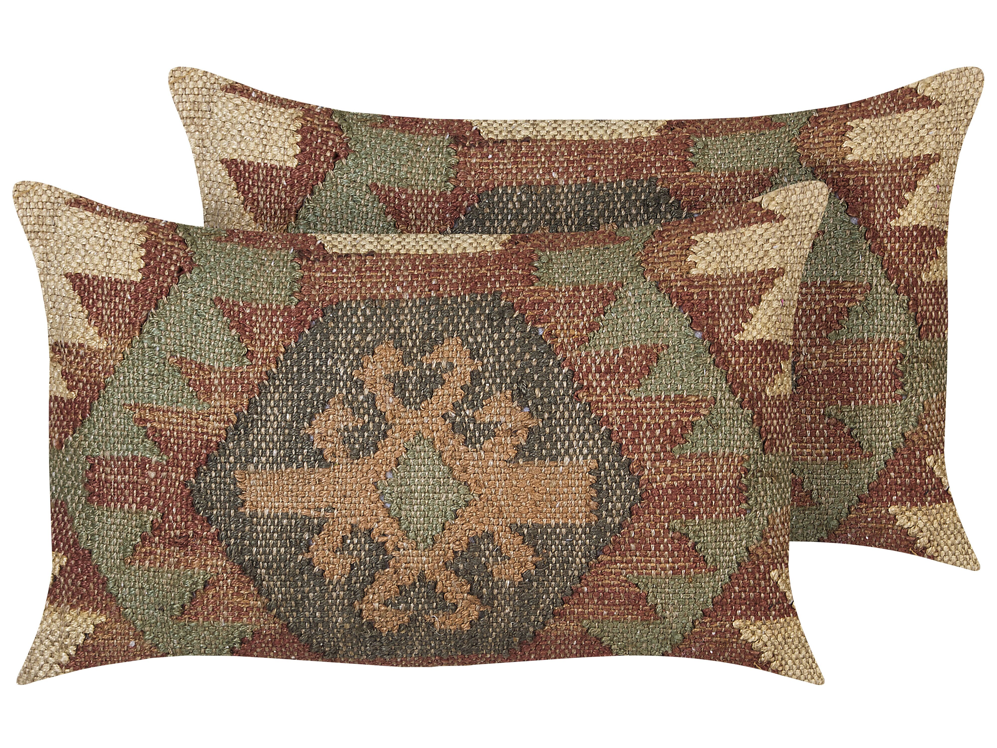 Set of 2 Decorative Cushions ARVEN Jute 30 x 50 cm Brown Oriental Pattern