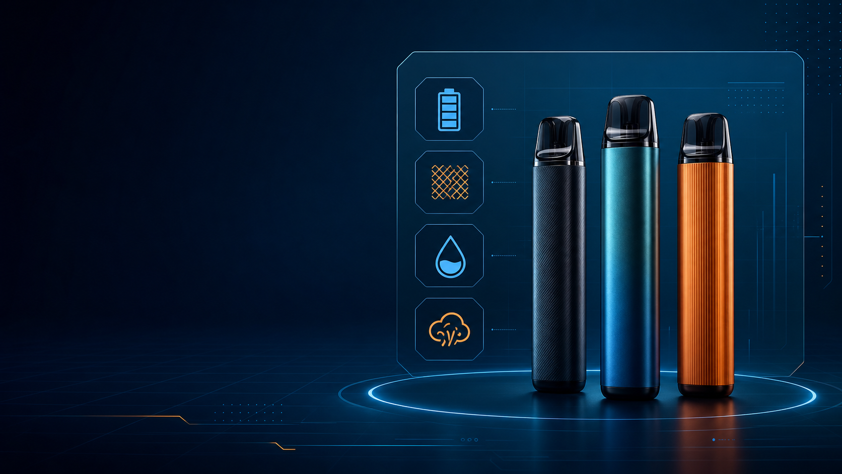 Disposable vape specifications comparison showing battery, coil and e-liquid capacity