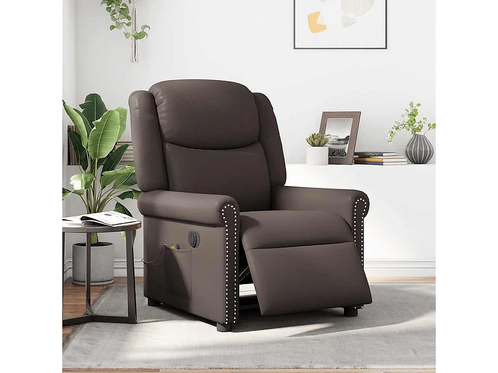 Fauteuil inclinable-Chaise de relax-Fauteuil de Massage électrique marron brillant SHL2463