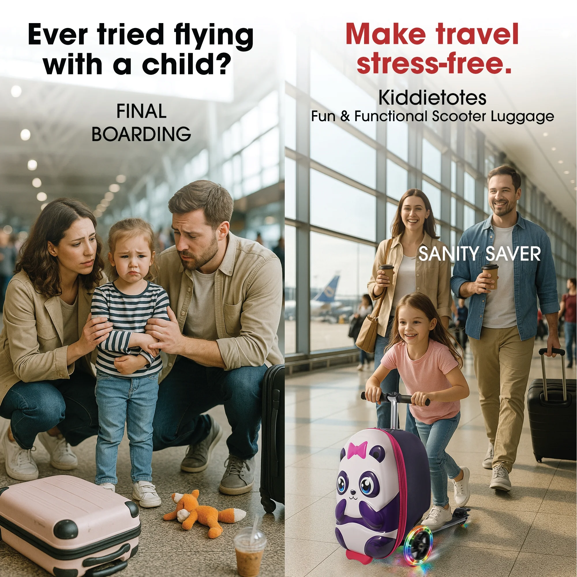 Kiddietotes Kid's Hard Shell Scooter Ride On Suitcase, Pink - Image 40