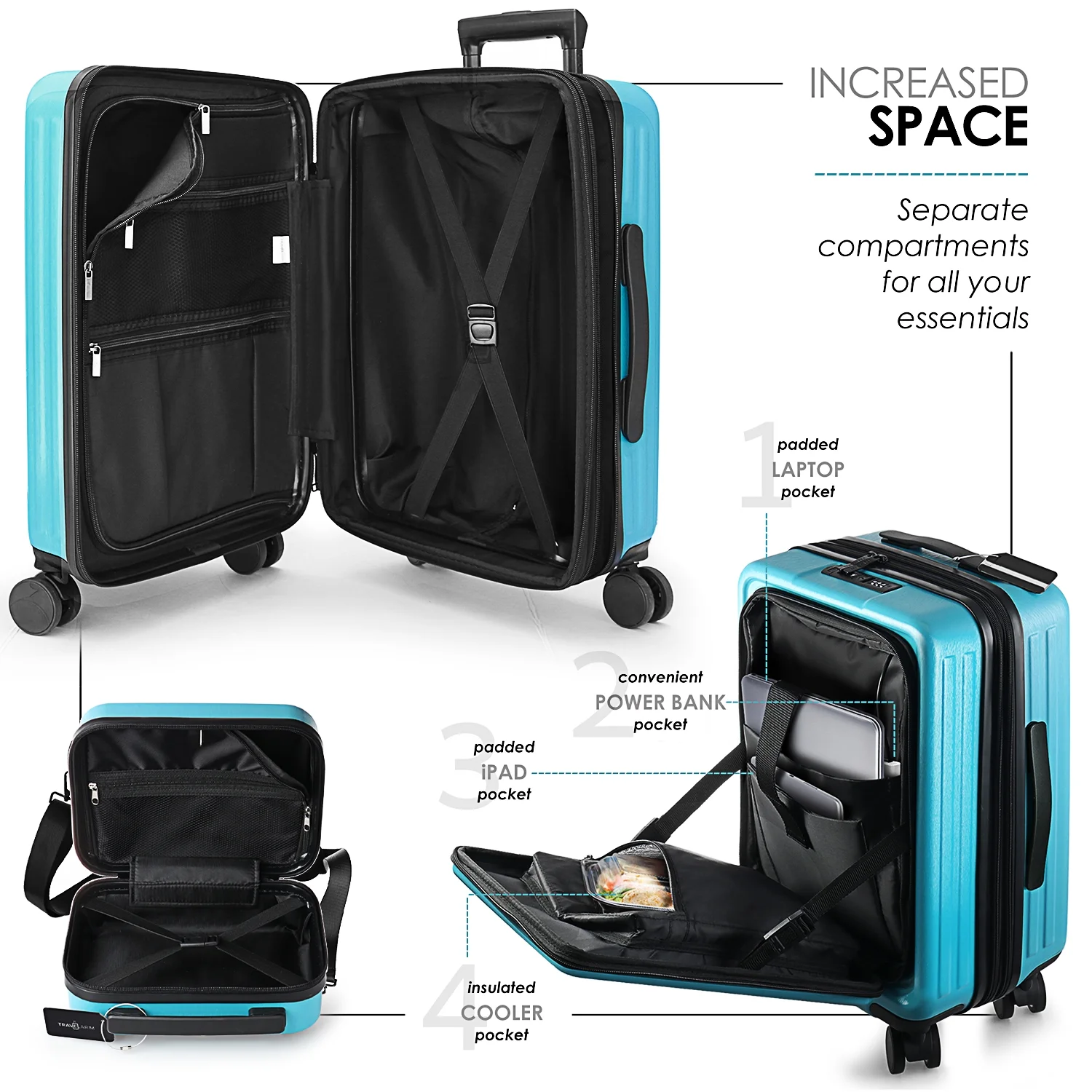Virtu 4 Piece Hardshell Exapandable Luggage Set, Spinner Luggage Suitcase Set, Navy Blue - Image 23