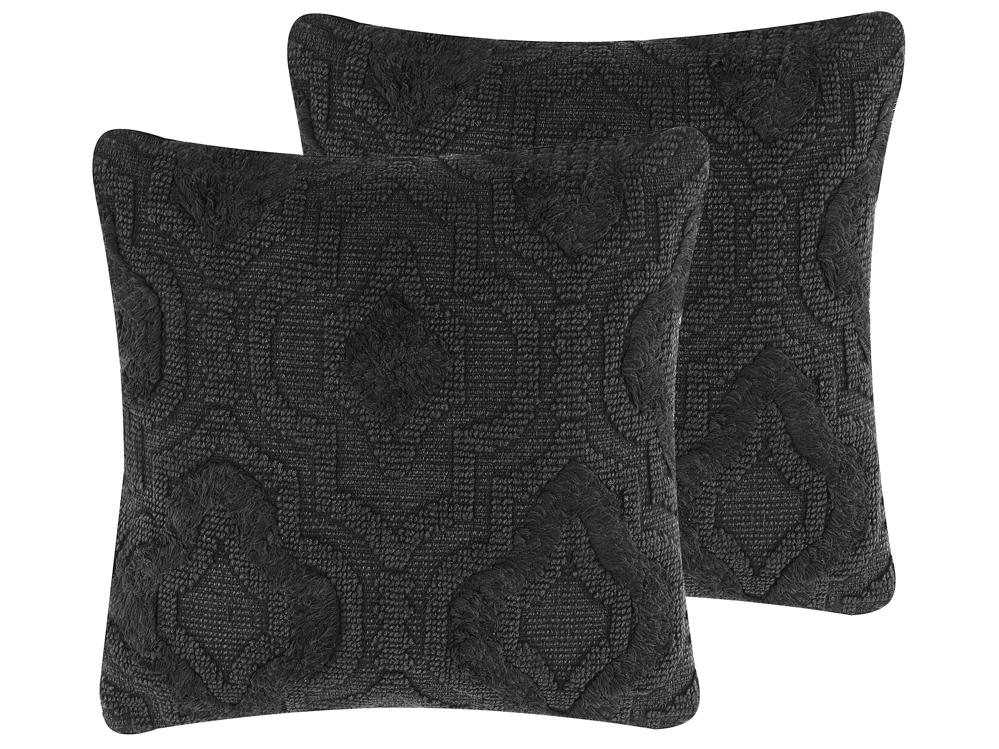 Throw Cushion PAIKA Cotton 45 x 45 cm Dark Grey Ikat