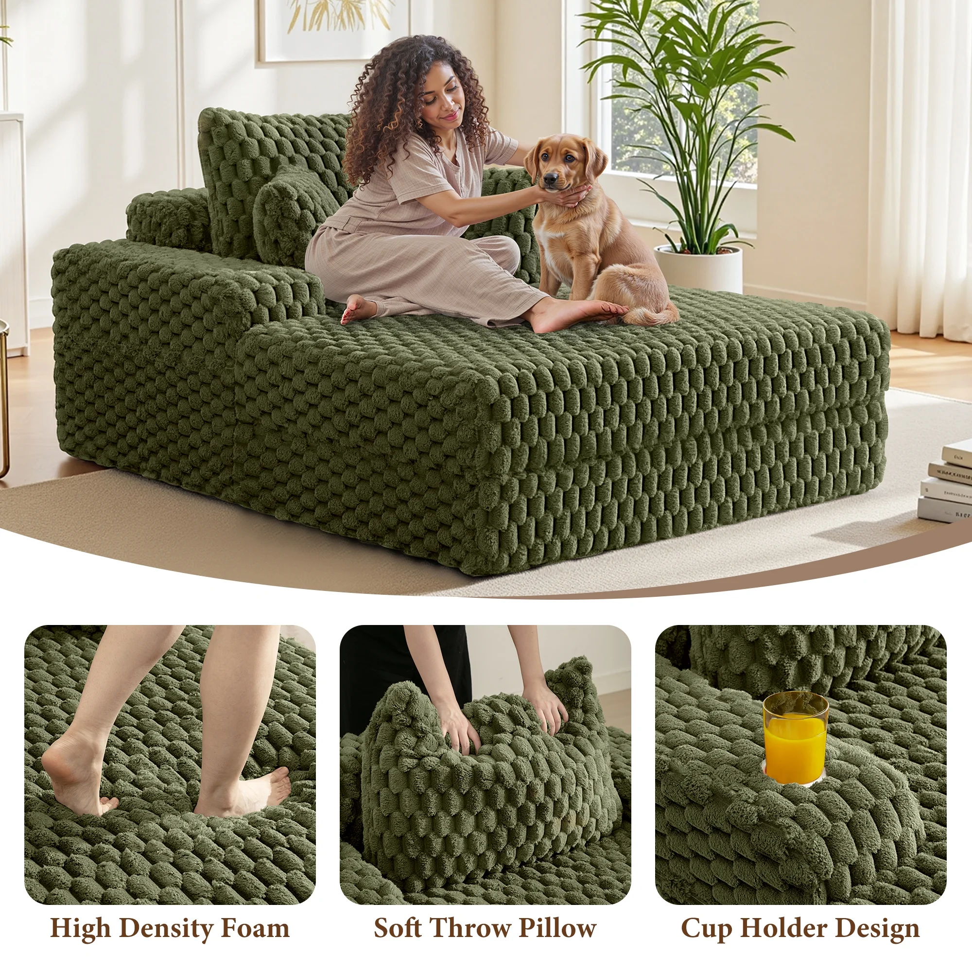 ATHOPE 53"W Oversized Chaise Lounge Chair Indoor, Corduroy Couch Chair with Pillows, Comfy Reading Chairs with Wide Arms, Upholstered Sleeper Sofa for Living Room, No Assembly Required, Gray - Image 34
