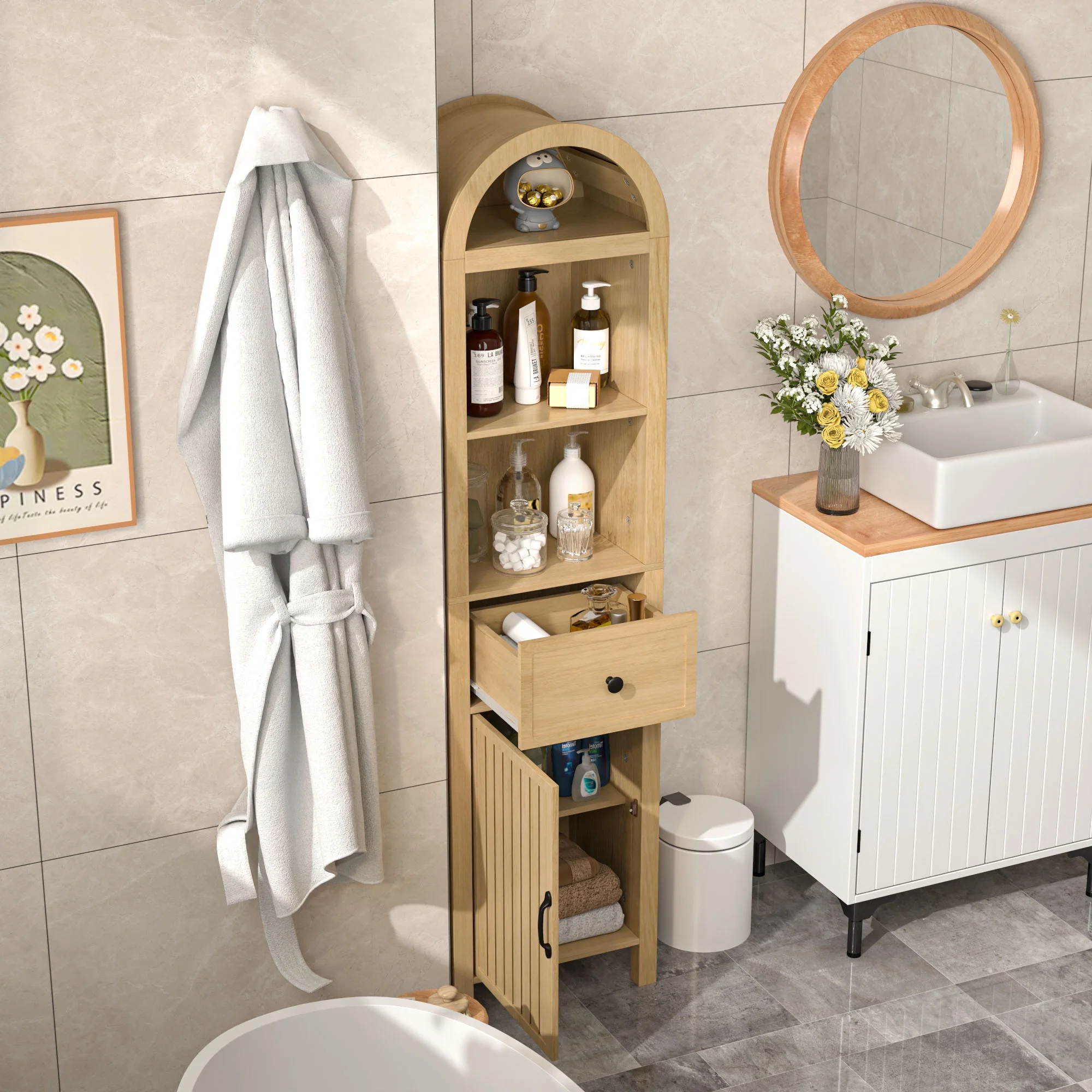 Fiogmub Tall Bathroom Storage Cabinets with Doors and Shelves, Narrow Tall Linen Cabinet with Drawer - Image 11