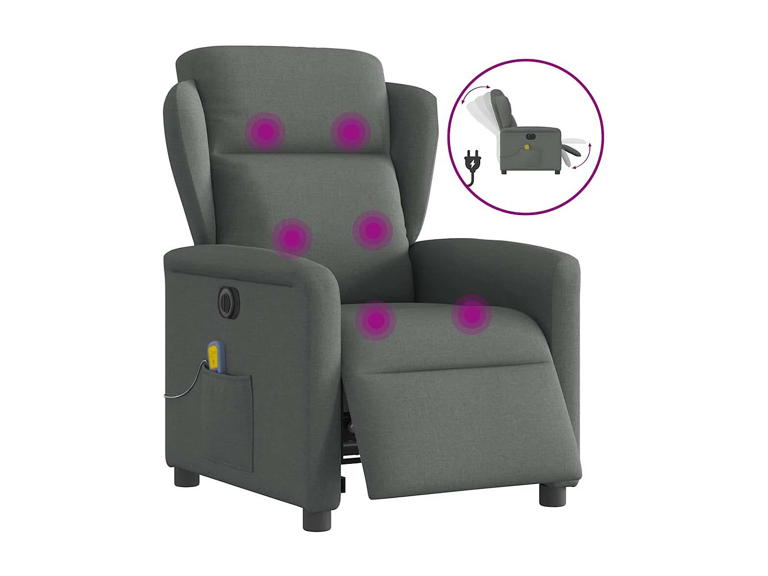 Fauteuil inclinable électrique-Chaise de relax-Fauteuil de Massage gris foncé tissu SHL3563