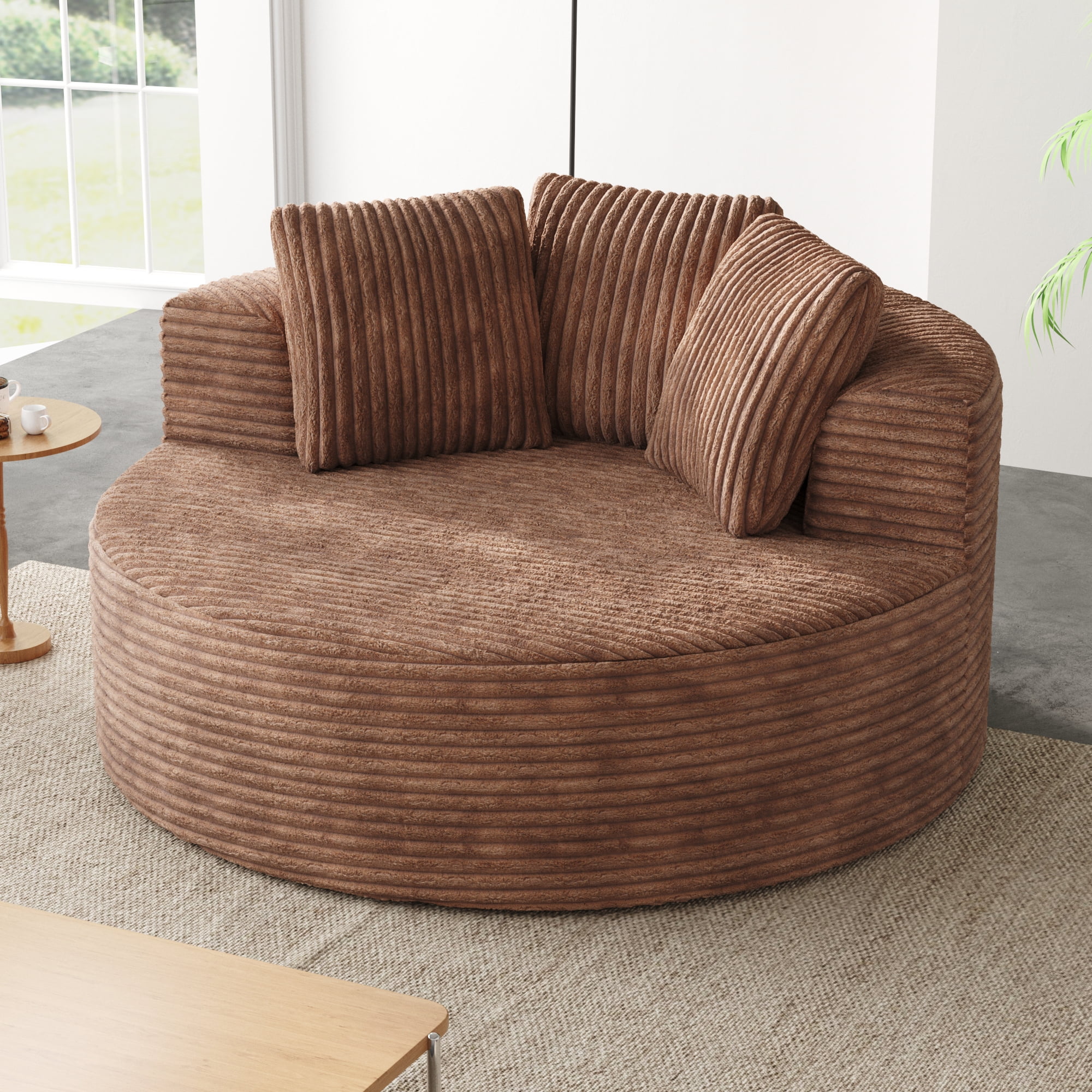 Sodrens Oversized Chaise Lounge Chair Indoor,Upholstered Sofa Bed with Throw Pillows and Armrests,Sleeper Chair for Living Room,Bedroom,Brown,Corduroy - Image 80