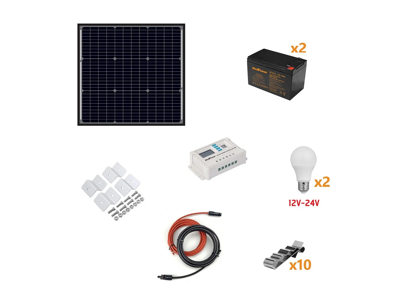Kit Îlot Photovoltaïque 110W Kit avec panneau solaire, contrôleur de charge, projecteur et accessoires d'installation