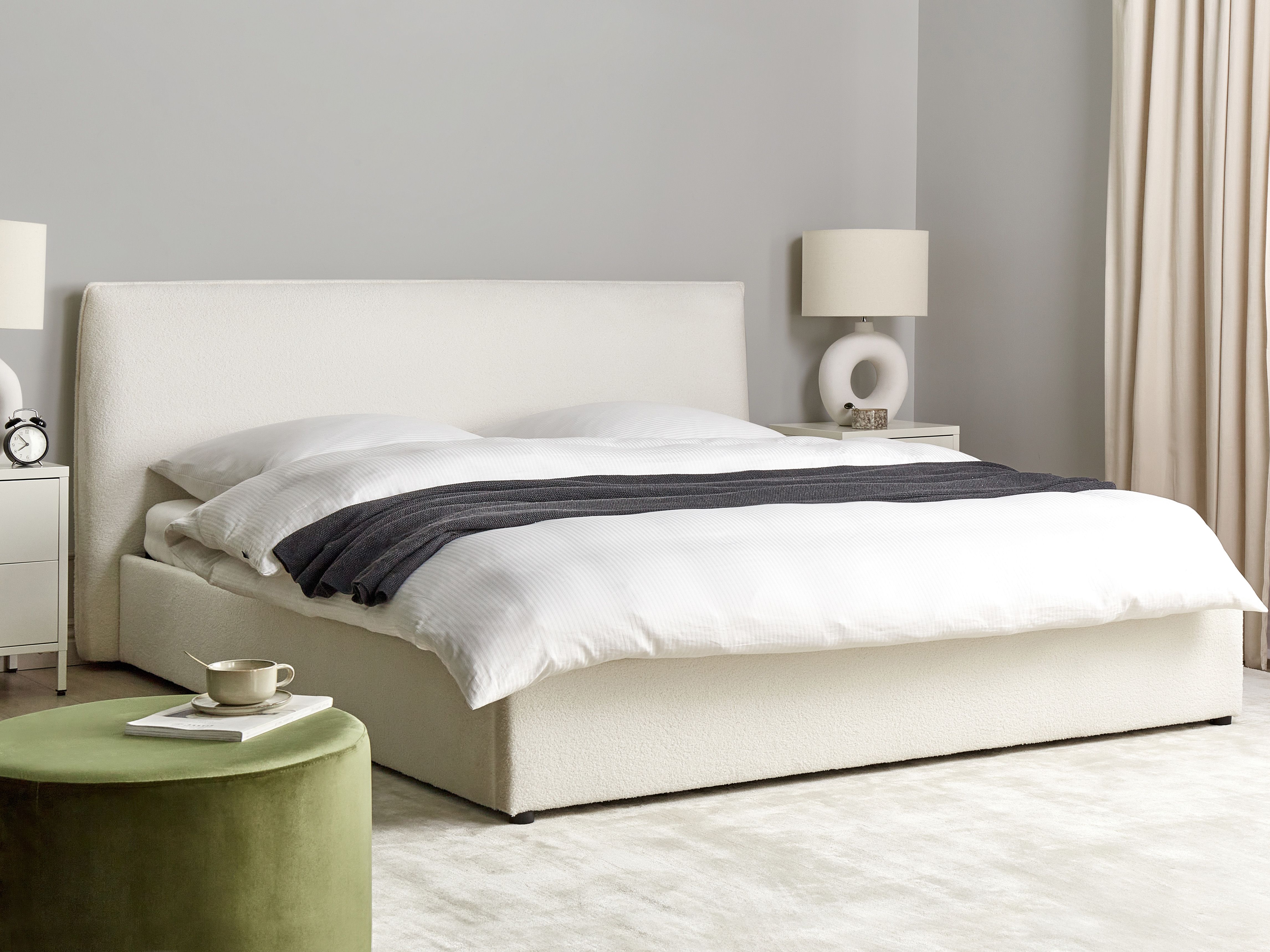 Ottoman Bed Boucle LAVAUR 180 x 200 cm (EU Super King) Off-White