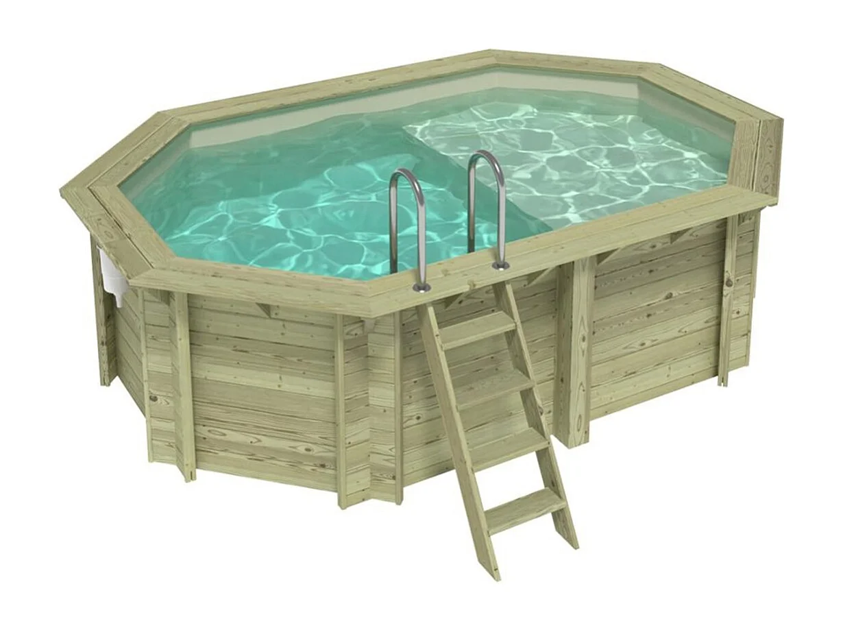 Piscine en bois NEMO 4.3 x 3 - H.1.18 m avec plage, sable, fixations à sceller - BAS7302OSPI3+PLA302 - ALTANKA