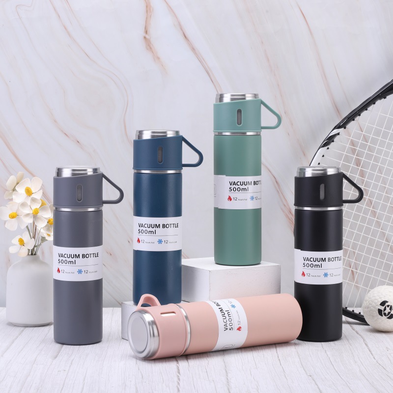 Stainless Steel Thermos Cup Three Lids 500ml Large Business Gift Set Household Vacuum Insulated BPA Free 12-24hr