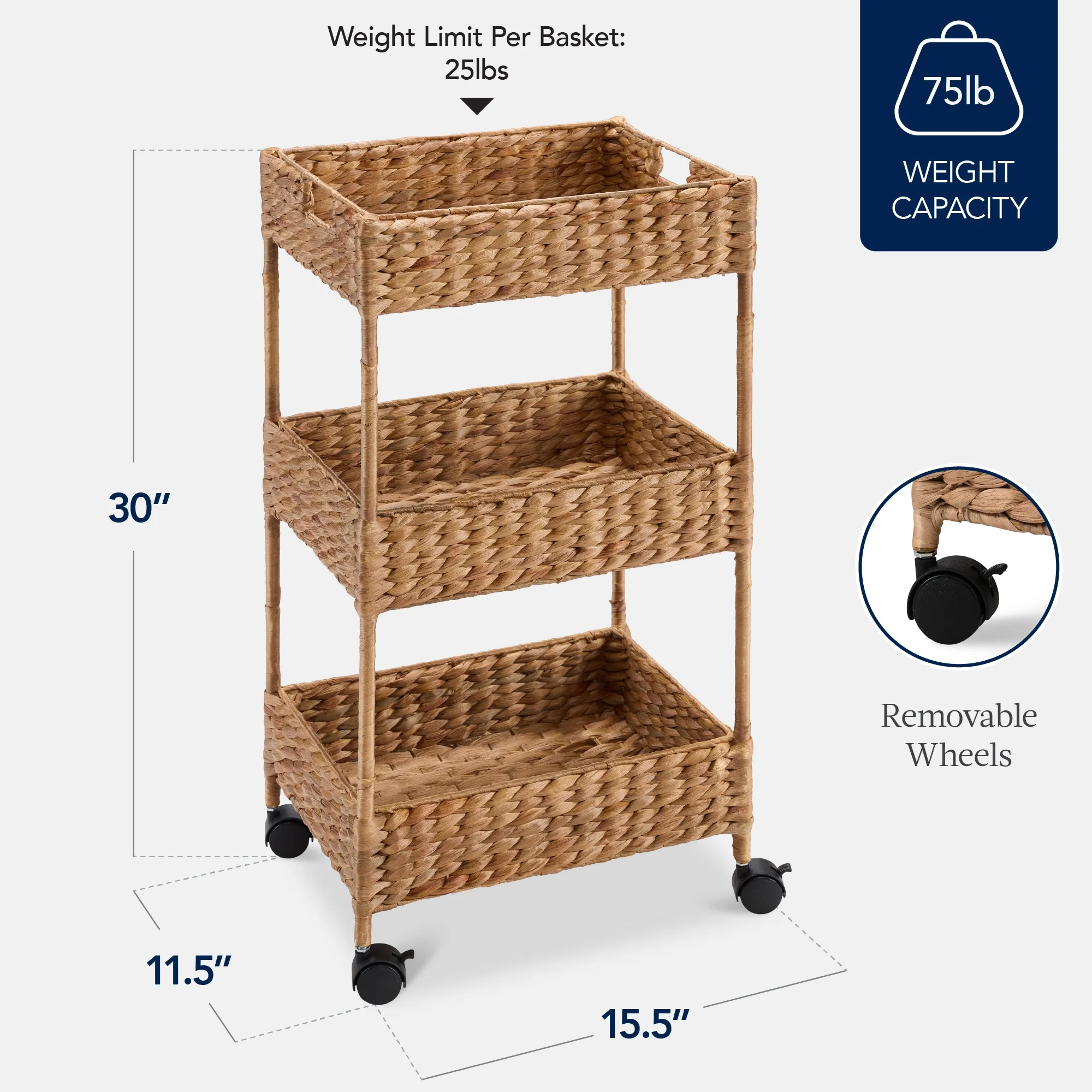 Best Choice Products 3-Tier Water Hyacinth Rolling Nursery Caddy w/ Wheels, Utility Cart, Storage Organization - Natural - Image 10